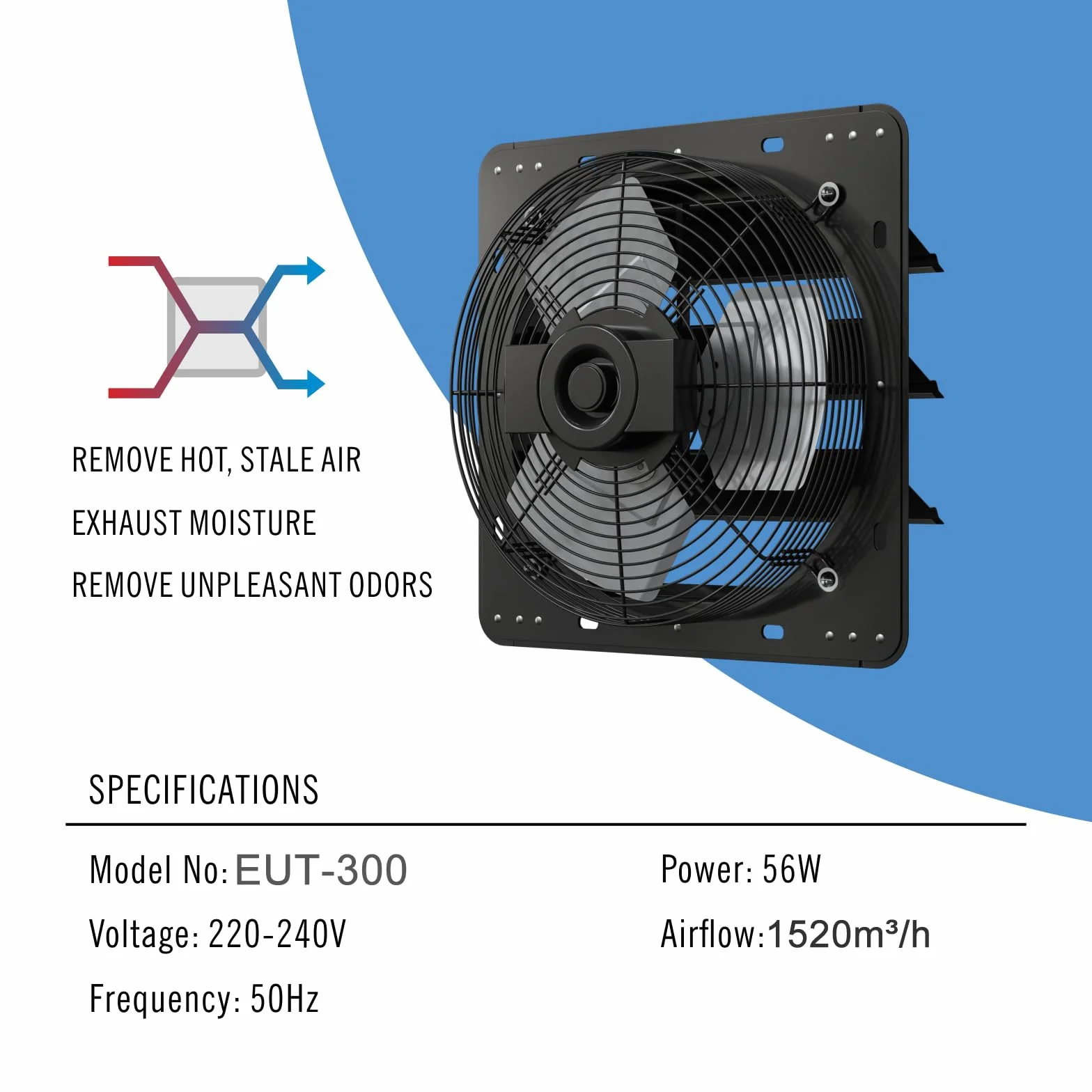 Aygrochy 300mm Ventilador extractor de aire escape, para calefacción, refrigeración, tiendas de crecimiento, hidroponía, uso doméstico, ventilación y extractor de aire.