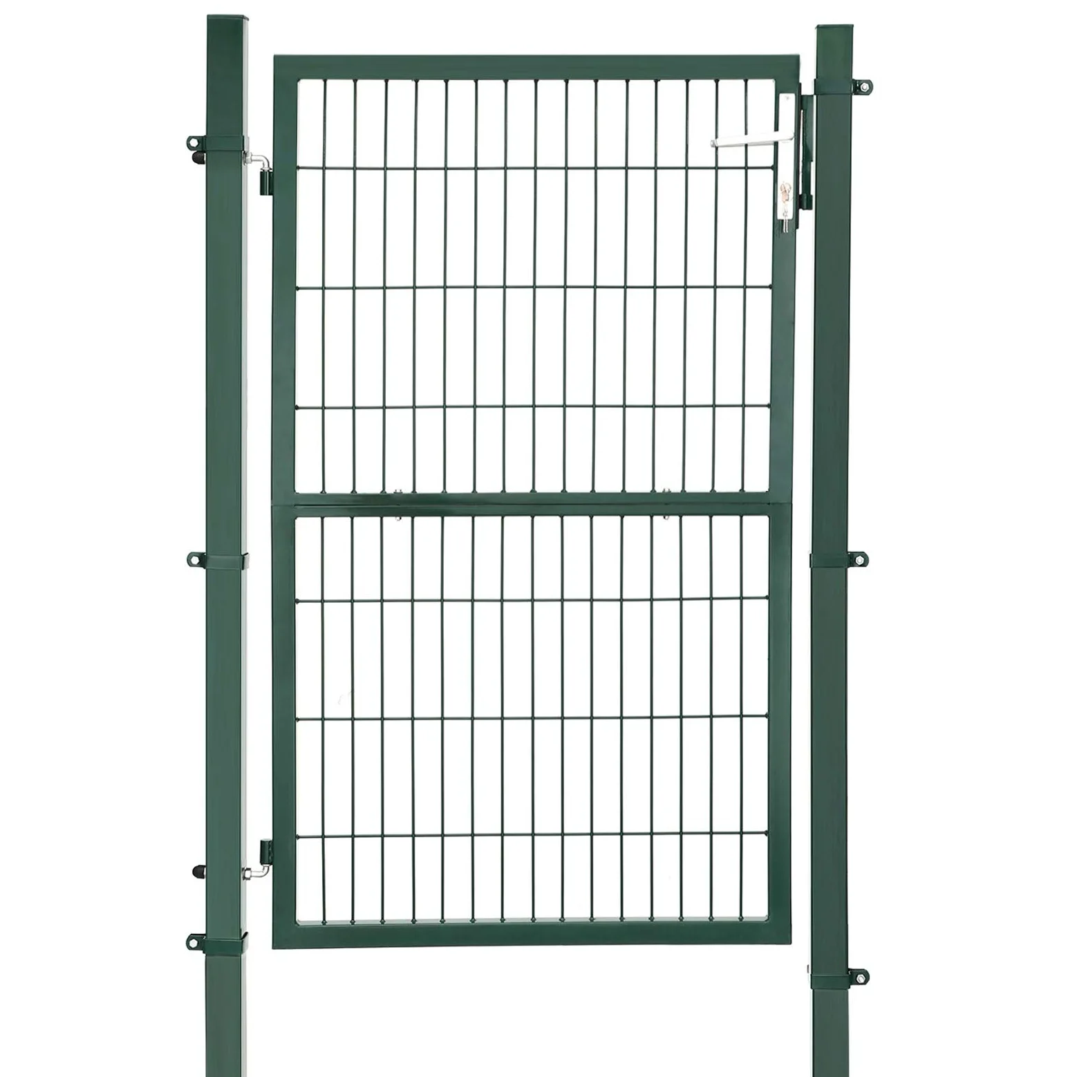 SONGMICS Puerta de Jardín de Acero Galvanizado, Puerta para Valla, con Cerradura, Manija y Llave, 106 x 150 cm (Largo x Alto), Verde GGD200L