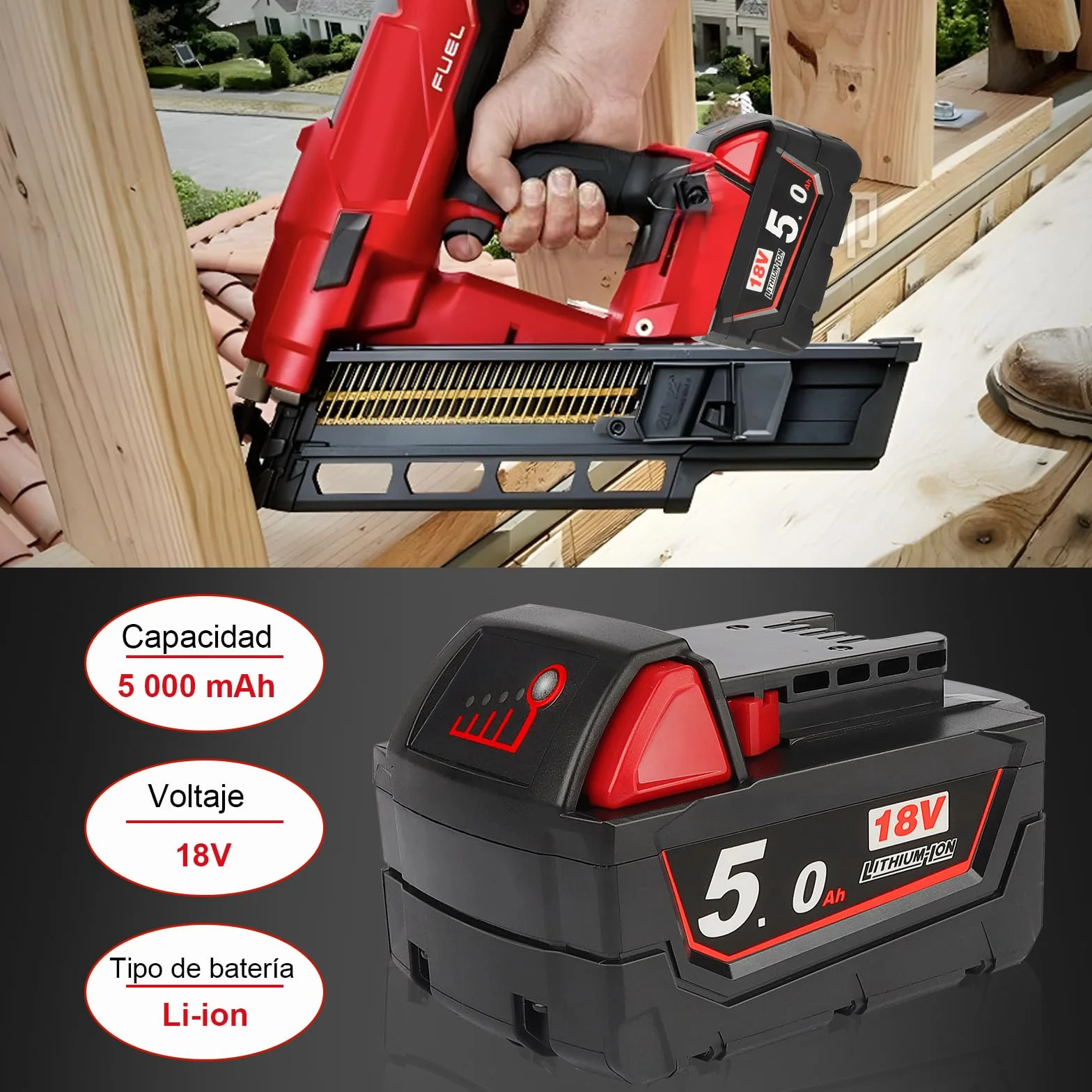 2X Waitley 18V 5000mAh Batería para Milwaukee M18 48-11-1840 48-11-1828 48-11-1820 48-11-1815 48-11-1850