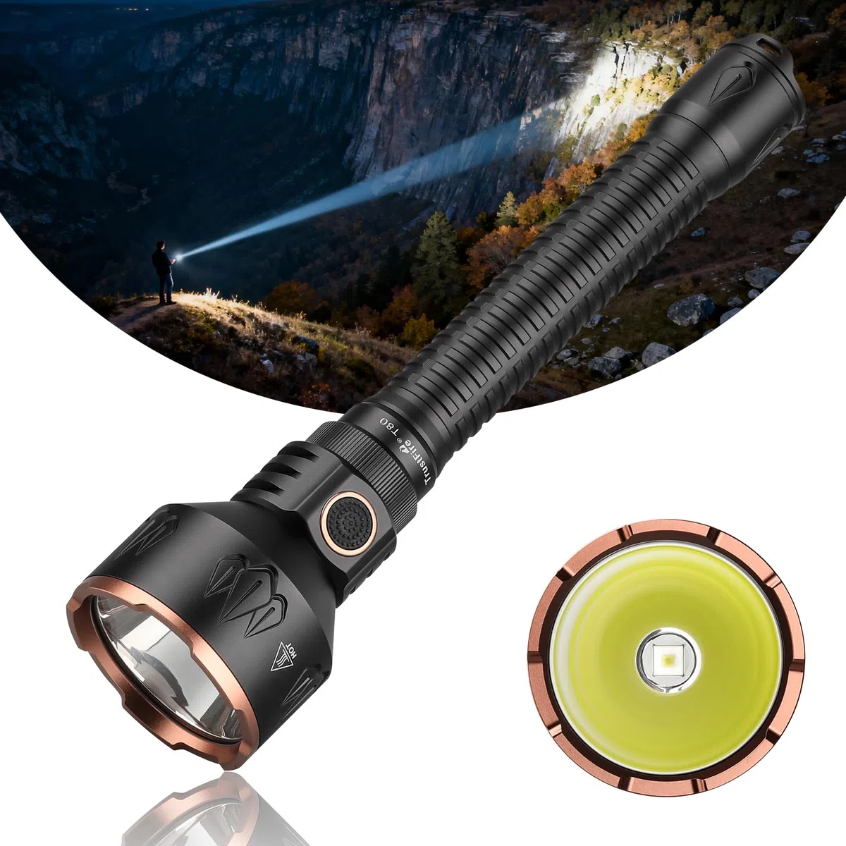 TrustFire T80 Linterna LED Táctica Recargable, Linterna Caza Alta Potencia 3800 Lúmenes y 1050m de Alcance,IPX8, 6 Modos,con Carga Tipo-C e Interruptor Dual, para Caza, Búsqueda y Rescate, Camping