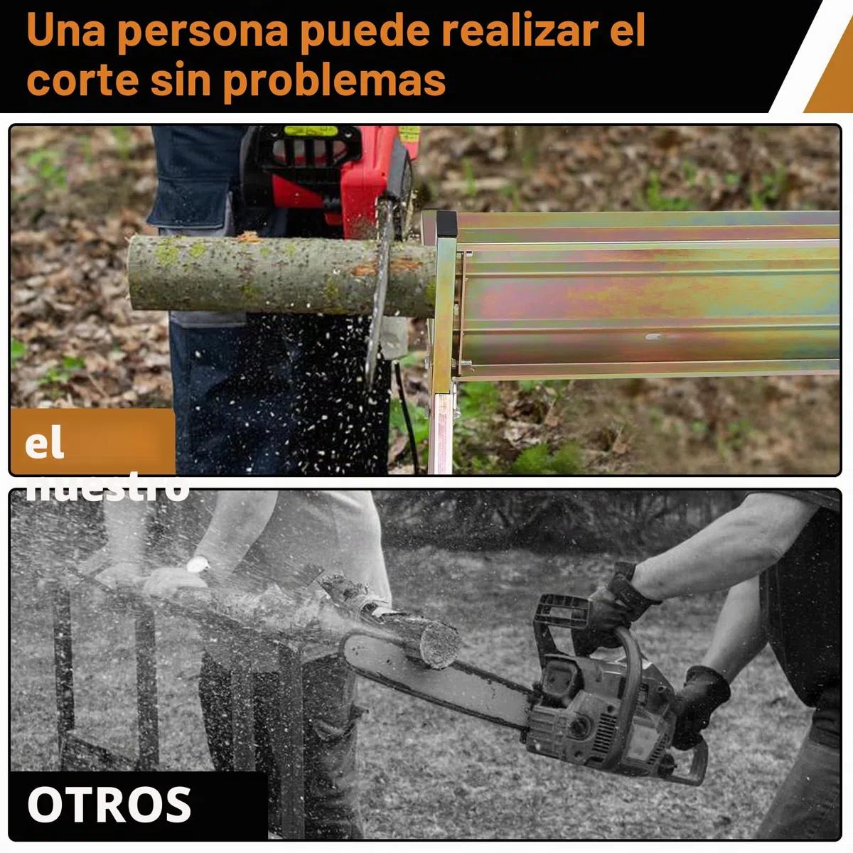 Sonnewelt Caballete de sierra plegable de madera con componentes galvanizados, para leña y motosierras, capacidad de carga hasta 150 kg, Dorado