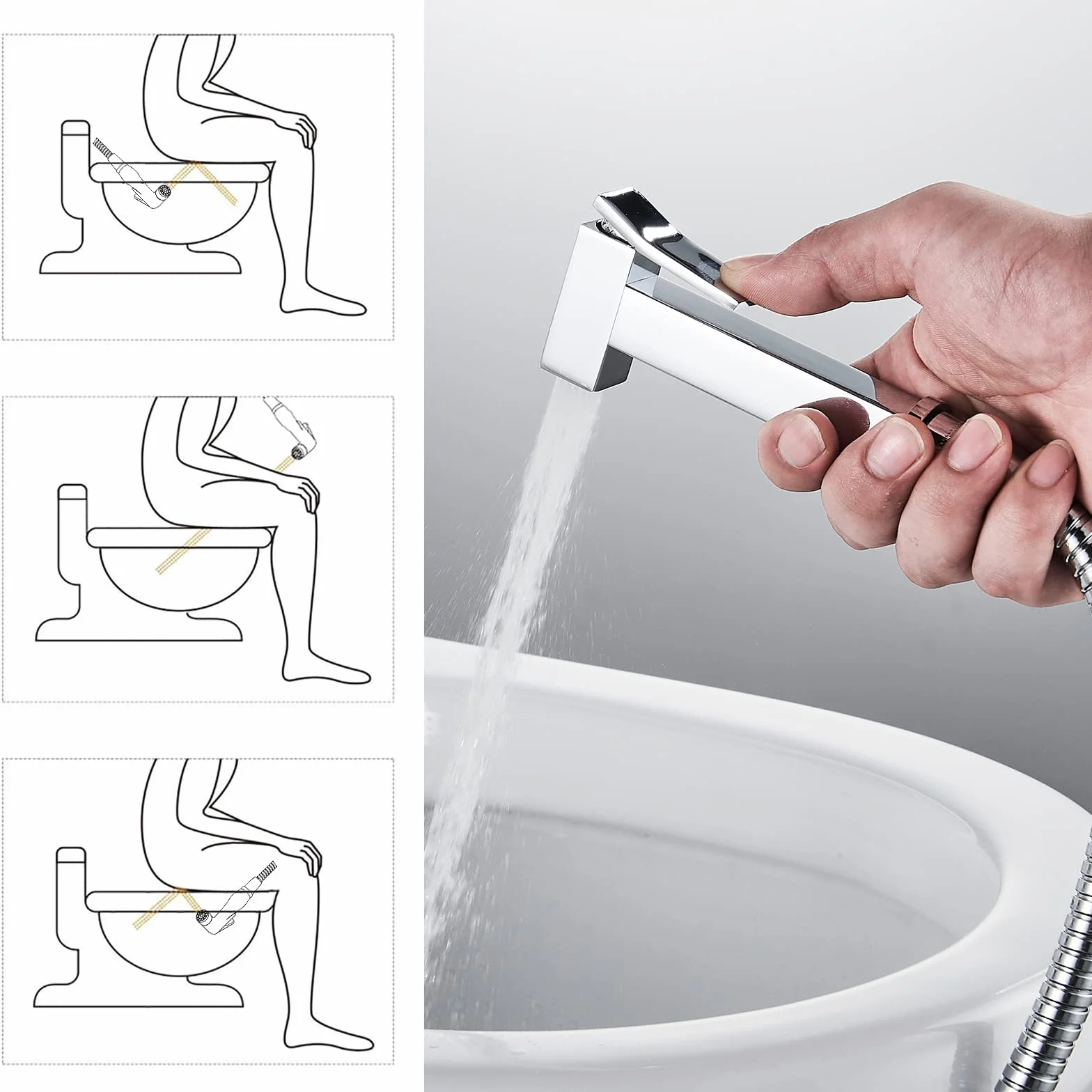 Ibergrif - Monomando para Bidé WC, Grifo de Ducha Cuadrado para Agua Fría y Caliente, Cromo