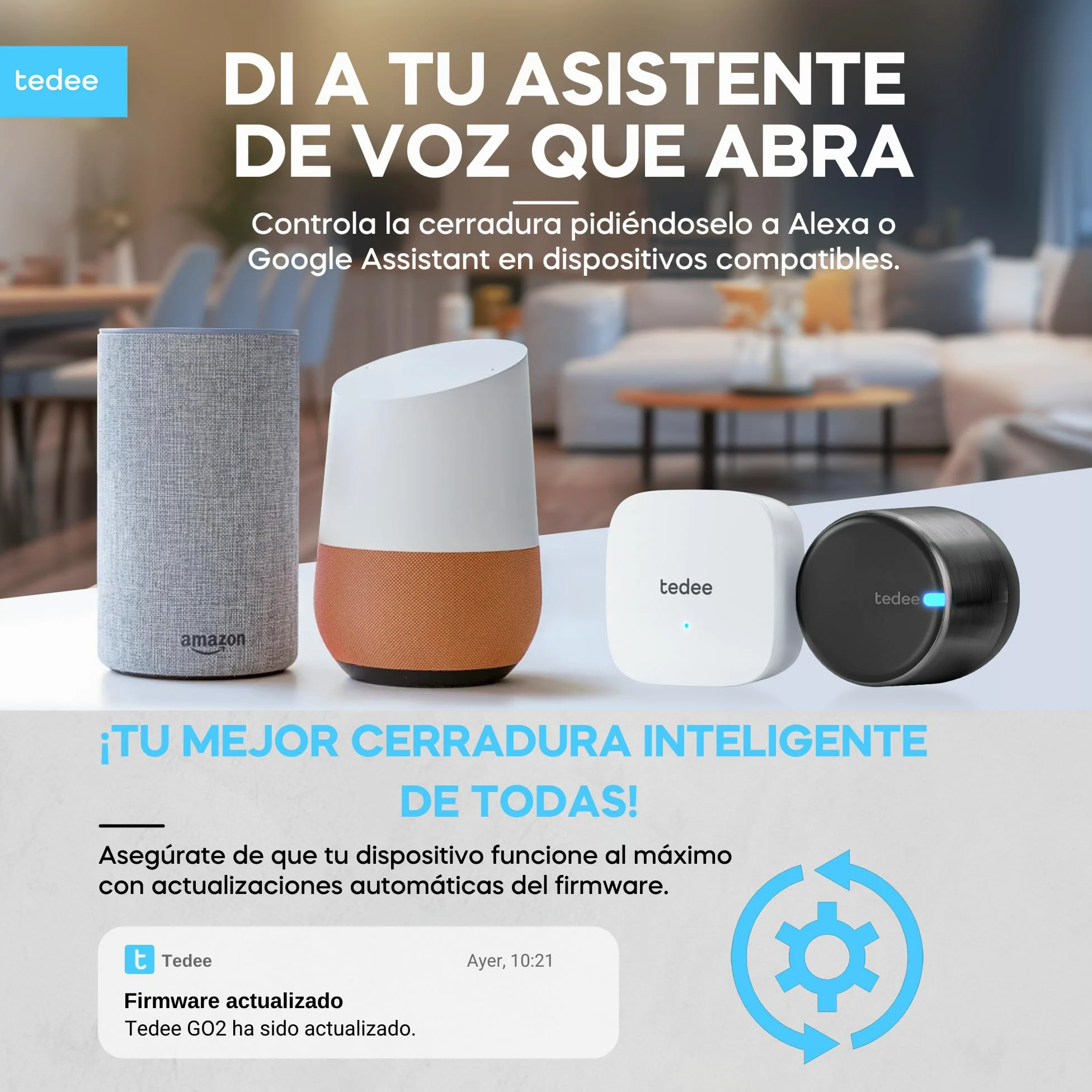 tedee GO2 Alu Cerradura Inteligente con WiFi y Bluetooth, Electrónica Kit con Cilindro Exxo Smart 31-62/31-62mm y Bridge, para Acceso Remoto y Desbloqueo Automático, Compatible con Alexa Google Matter