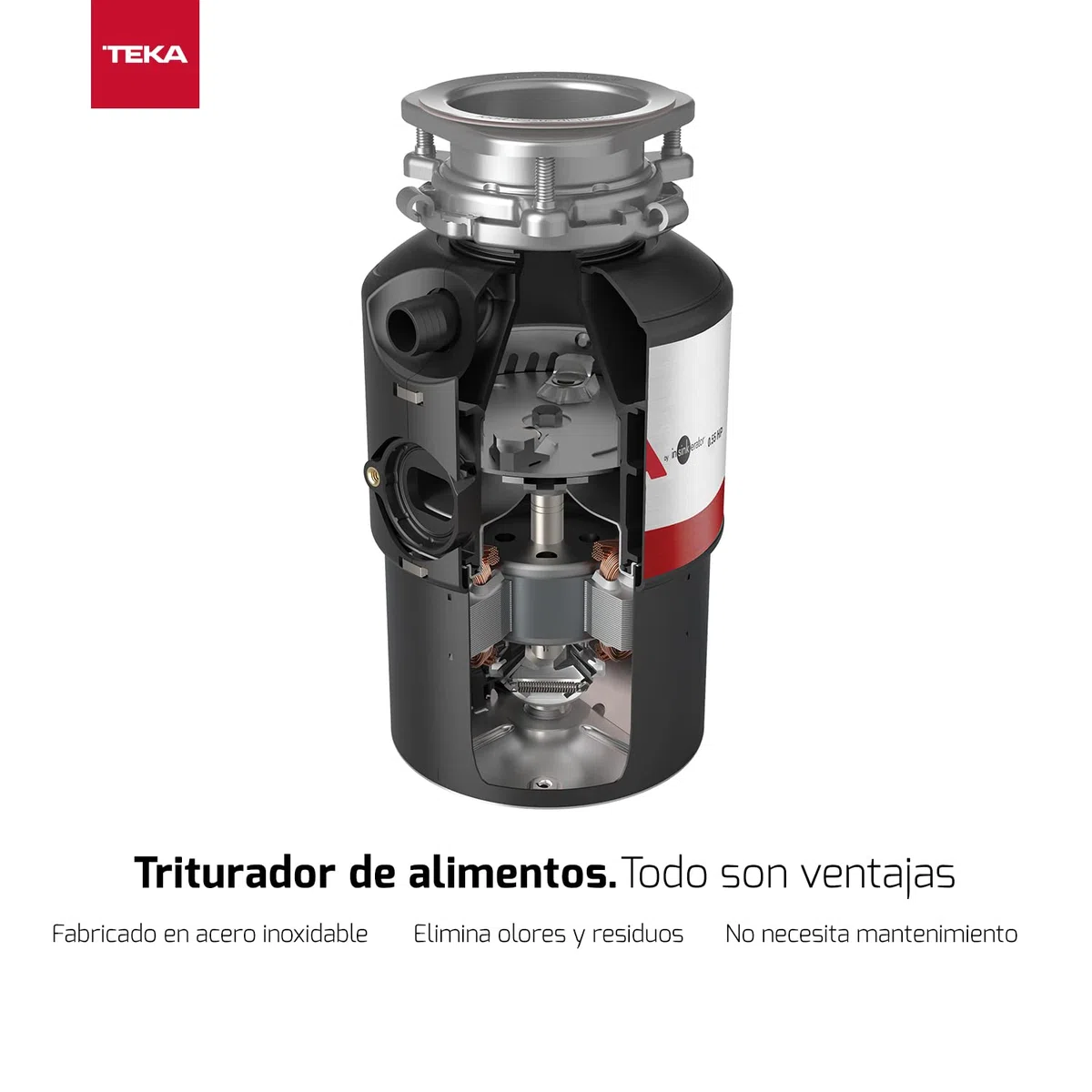 TEKA Triturador de Fregadero, de Acero Inoxidable, Triturador de Basura y Alimentos con Protección Anti Corrosión, Potencia 0,55 CV (380 W), Medidas 17,3 x 31,8 cm, Modelo TR 550