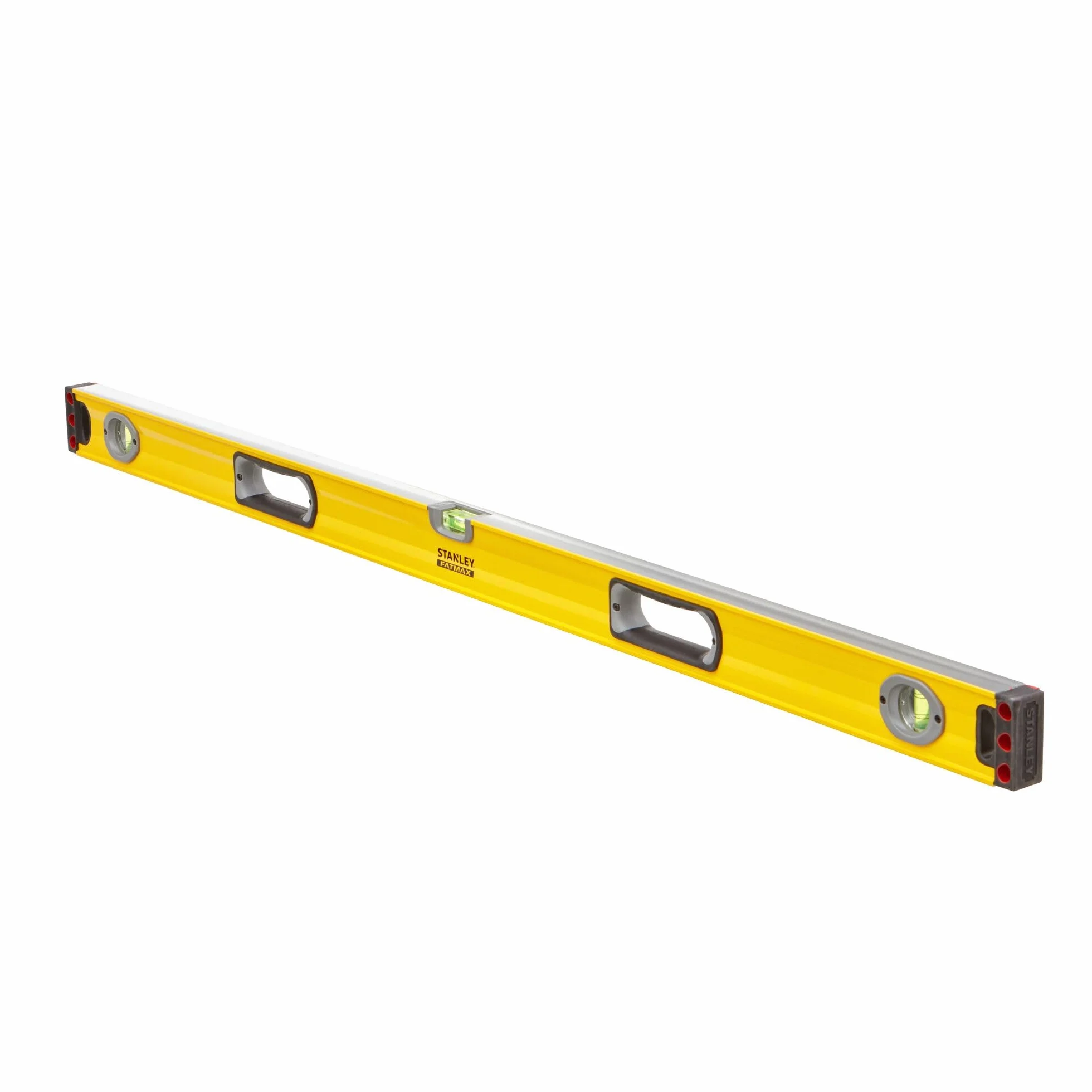 STANLEY Nivel FatMax II 120 cm, cuerpo de aluminio reforzado, 3 burbujas de visibilidad, precisión +/- 0.5mm/m, bases mecanizadas, extremos de caucho, empuñaduras fijas, 1-43-548