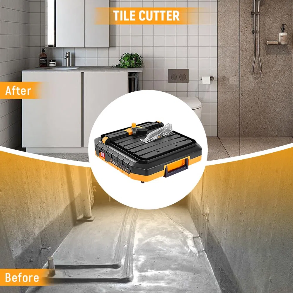 Hoteche Cortador de azulejos eléctrico de 500 W, con interruptor electromagnético, 5200 rpm, superficie de trabajo de 330 x 360 mm, profundidad de corte de 22,5 mm a 90 grados y 12,5 mm a 45 grados,