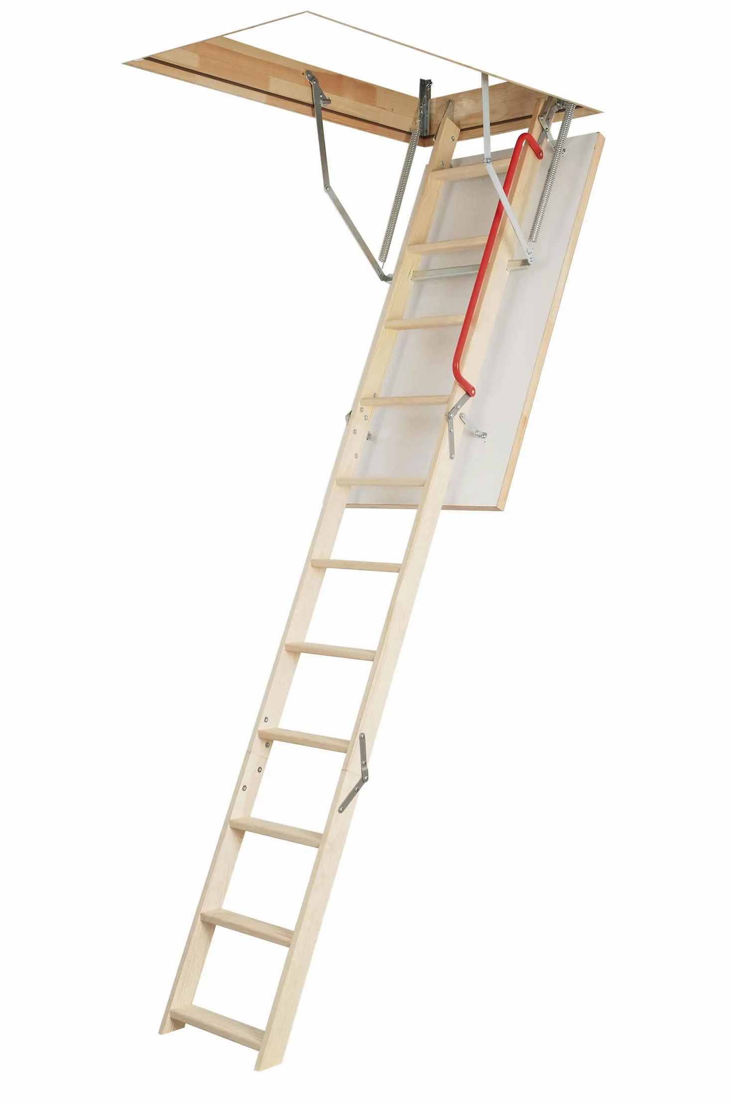Escaleras de madera plegables para desván. Tamaño del marco 70 cm de ancho x 120 cm de largo, altura hasta 280 cm y puerta aislada plegable