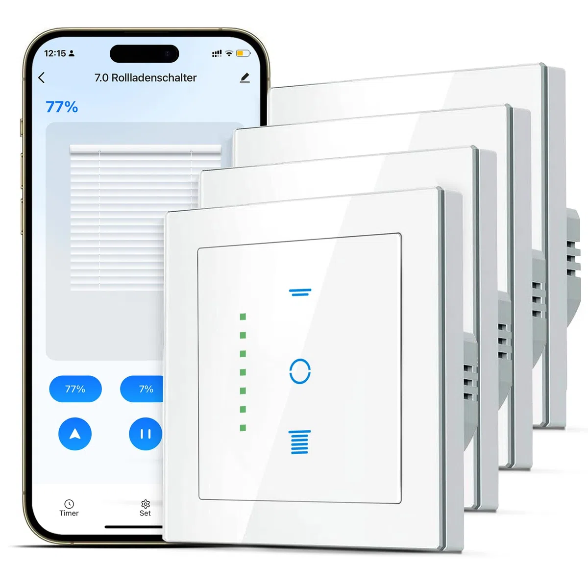 SMARTERCURRY Interruptor de persiana enrollable WiFi, [7 Gen] Temporizador inteligente de persiana enrollable, control persianas/persianas/toldos, compatible Alexa/Google Assistant, 4 piezas | Blanco