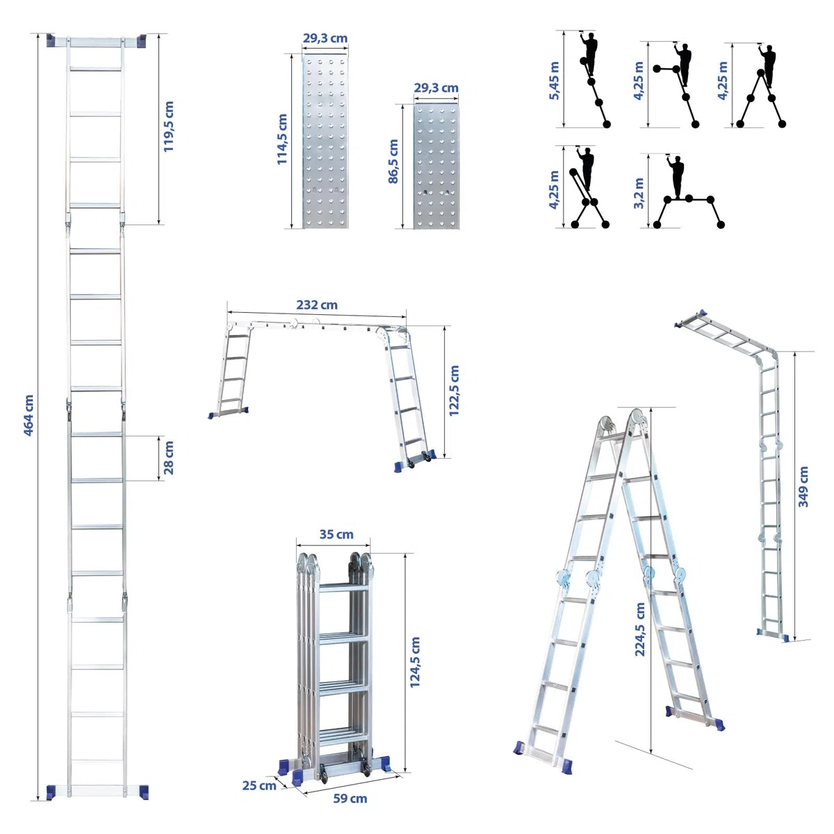 HOSTRÖM Escalera plegable articulada STAVALANCE 4x4 peldaños, andamio multifunción, escalera de tijera, 2 placas de plataforma de trabajo, garantía de 5 años