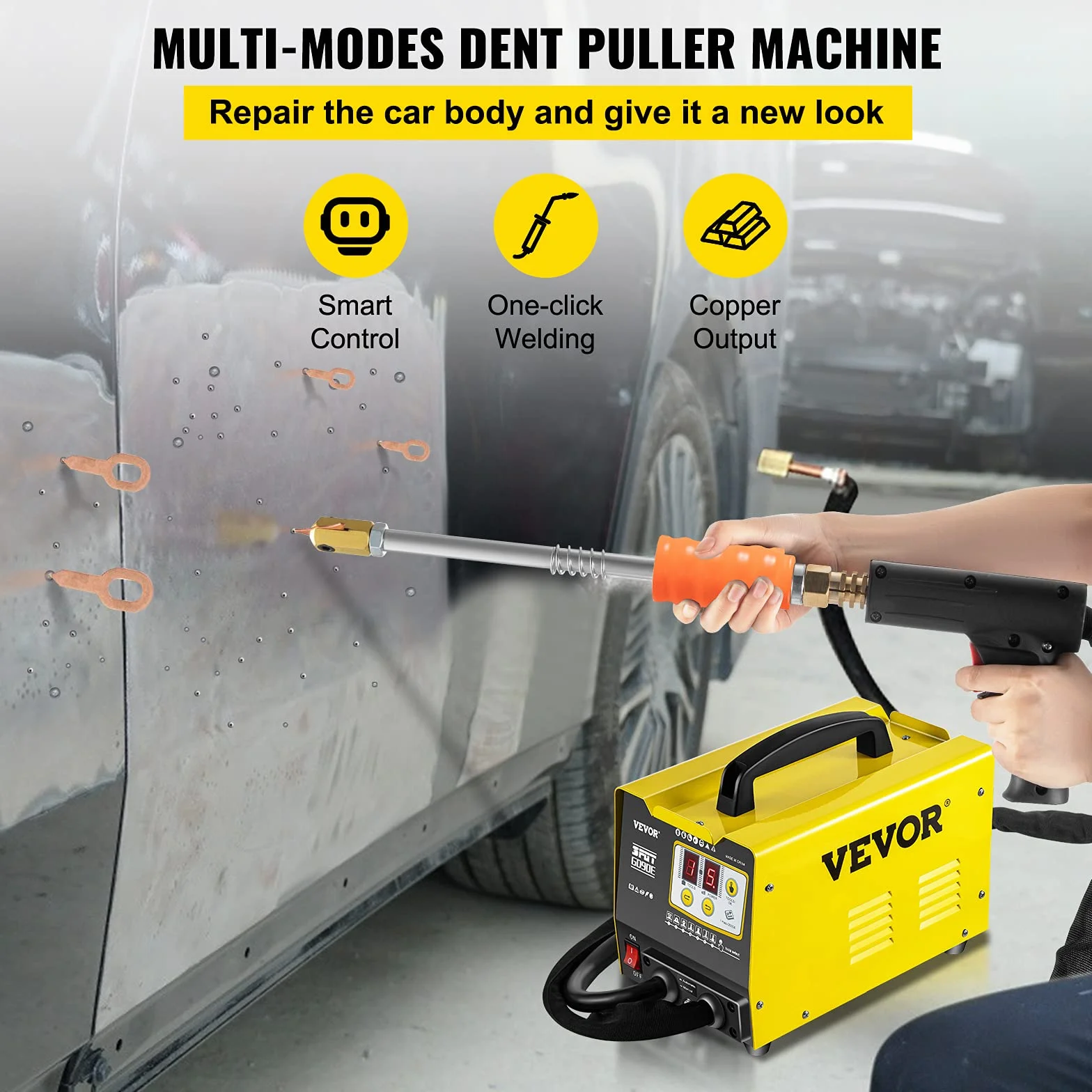 VEVOR Máquina de Reparación de Abolladuras 3 KW Kit Herramientas de Reparación de La Abolladura 220V Abolladuras Coche Abolladuras Coche Profesional Máquina de Soldadura por Puntos G90E