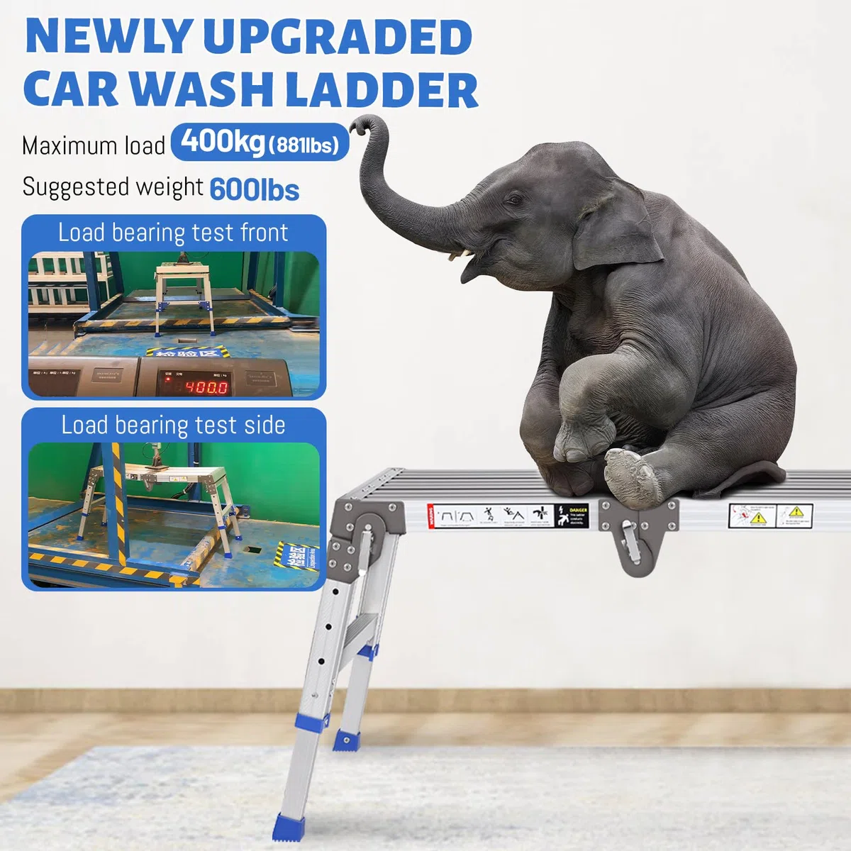 Plataforma de Trabajo de Aluminio Mejorada Plegable hasta 362 kg, Plataforma de Trabajo, Escalera escalonada de Aluminio Ajustable con cerraduras de Seguridad, Pedestal para escaleras