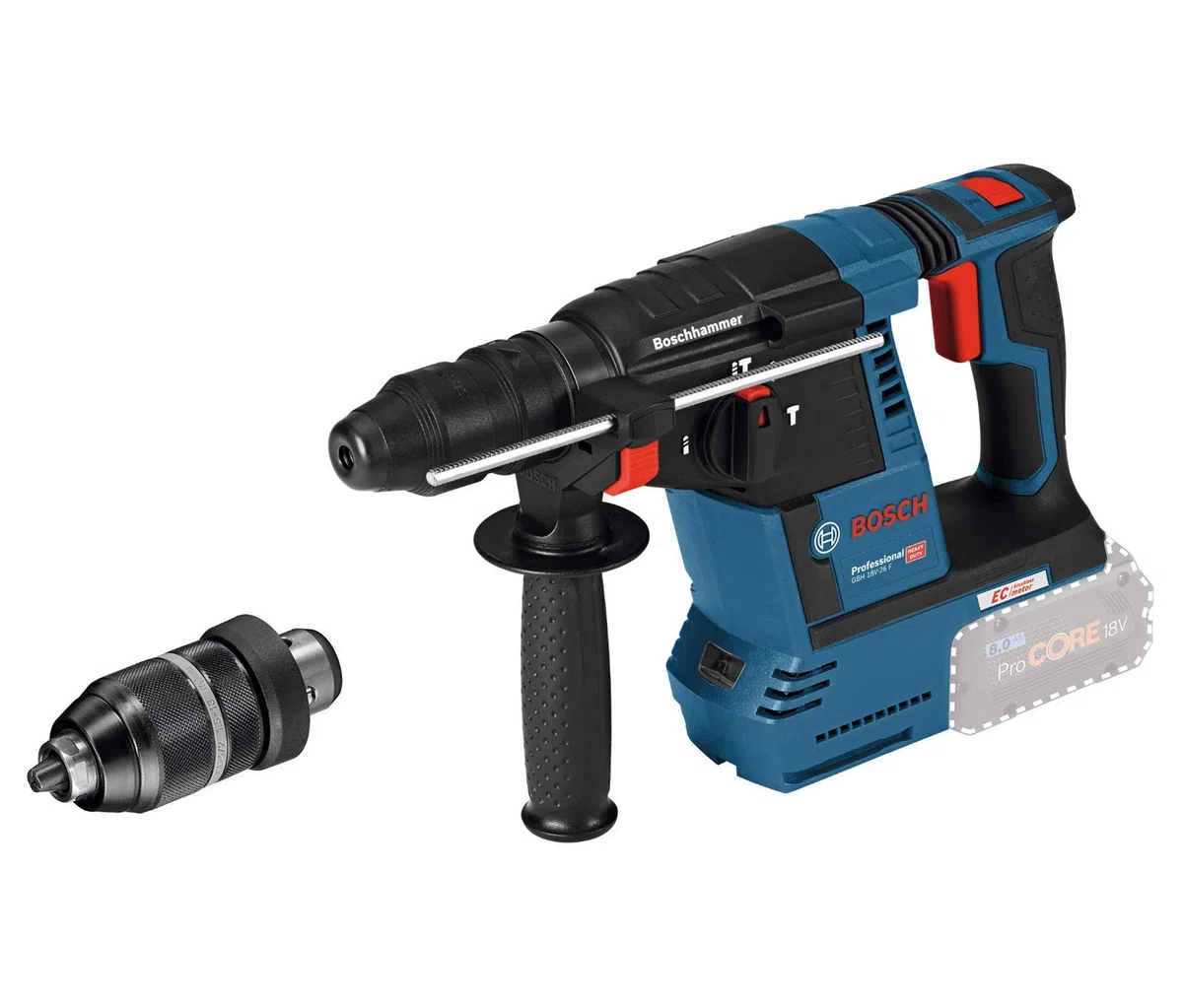 Bosch Professional 18V System martillo perforador batería GBH 18V-26 F (incl. empuñ. aux., profund. retráctil 210 mm, paño, portabr. cambio rápido 13 mm, portabr. inter. SDS plus, sin bat./cargador)