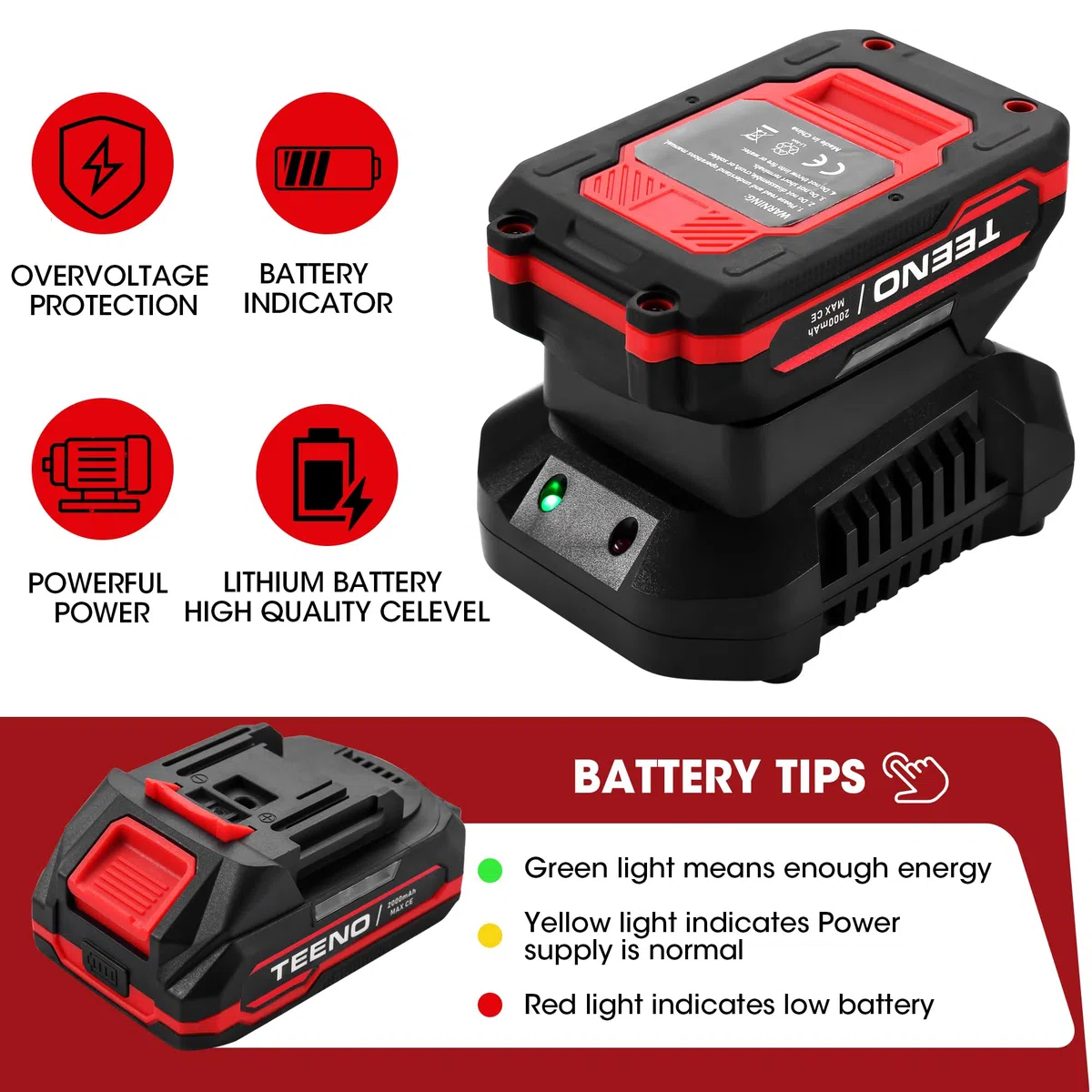 TEENO Taladro percutor 20V SDS-Plus Li-Ion, Martillo perforador con 0-1150RPM/5100BPM ，1.2J impacto con 2 x 2Ah batería y maletín de transporte para hormigón, acero y madera