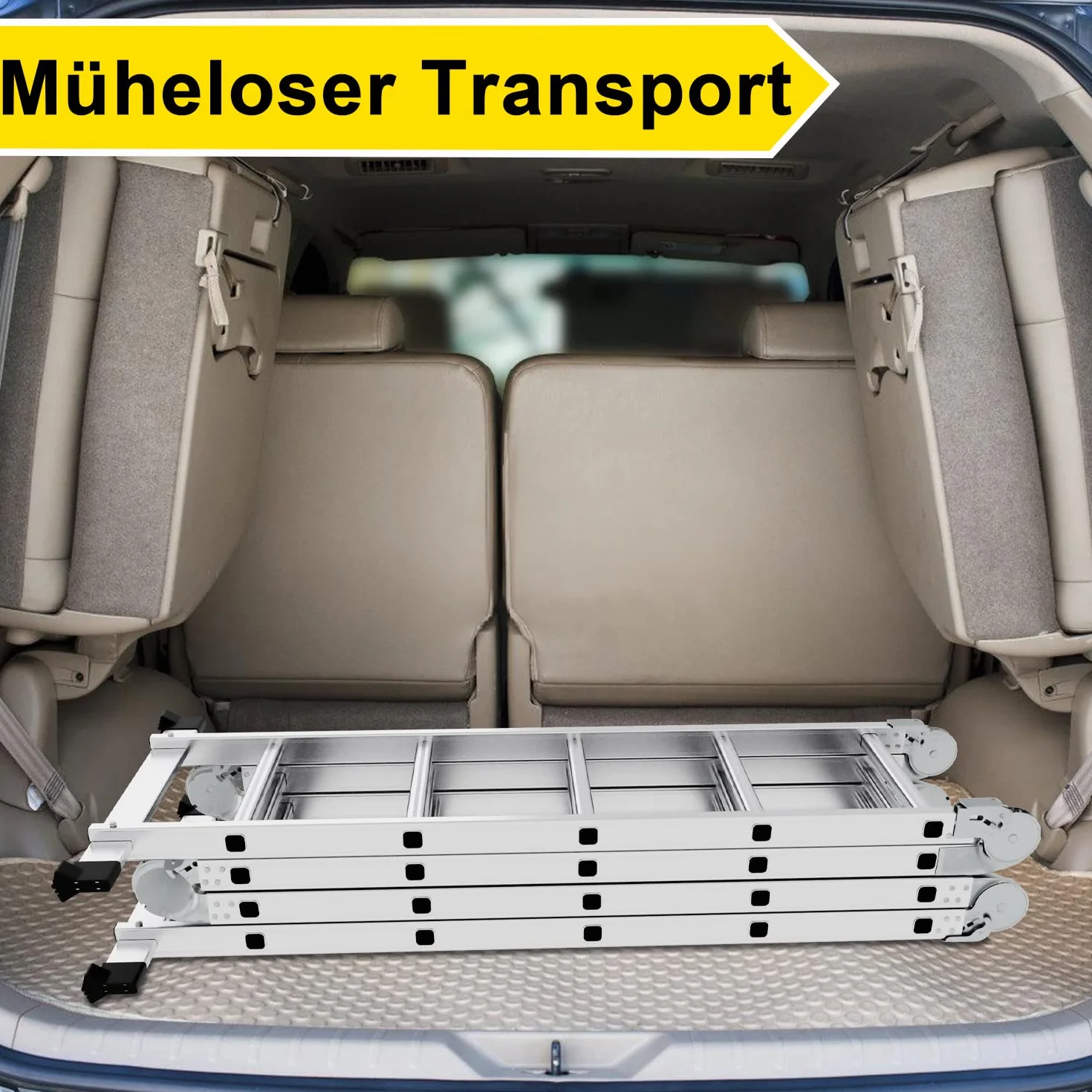 Herrselsam Escalera Multiusos 4 x 5, 7 en 1, 582 cm, Aluminio, Plegable, con 2 Plataformas y Ruedas, Carga máxima 150 kg, Escalera multifunción 20 peldaños,DY8973-M-1x