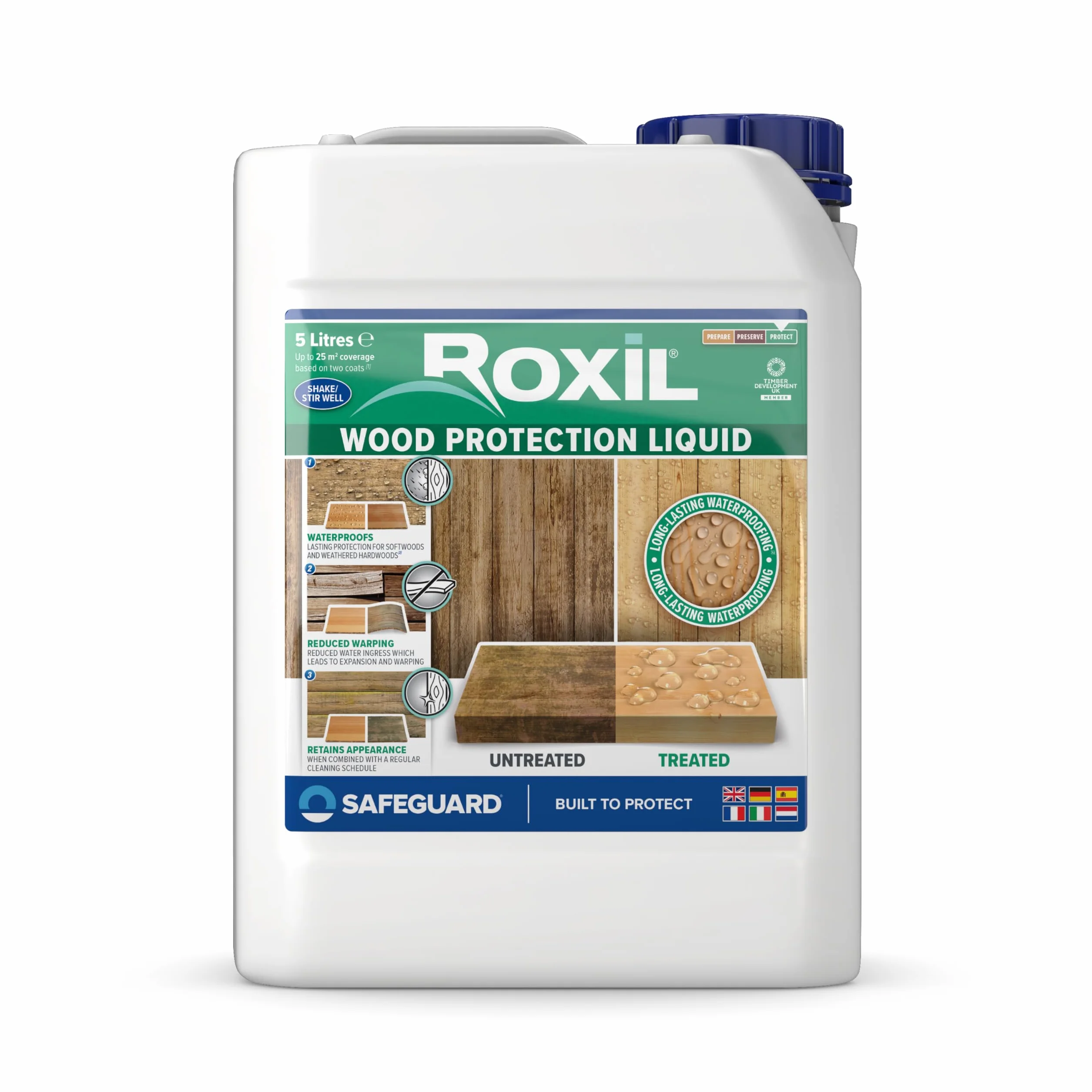 Roxil Tratamiento de Fondo Impermeabilizante Transparente para Madera Exterior - 5L - Proporciona Hasta 10 Años de Protección e Impermeabilización Incolora