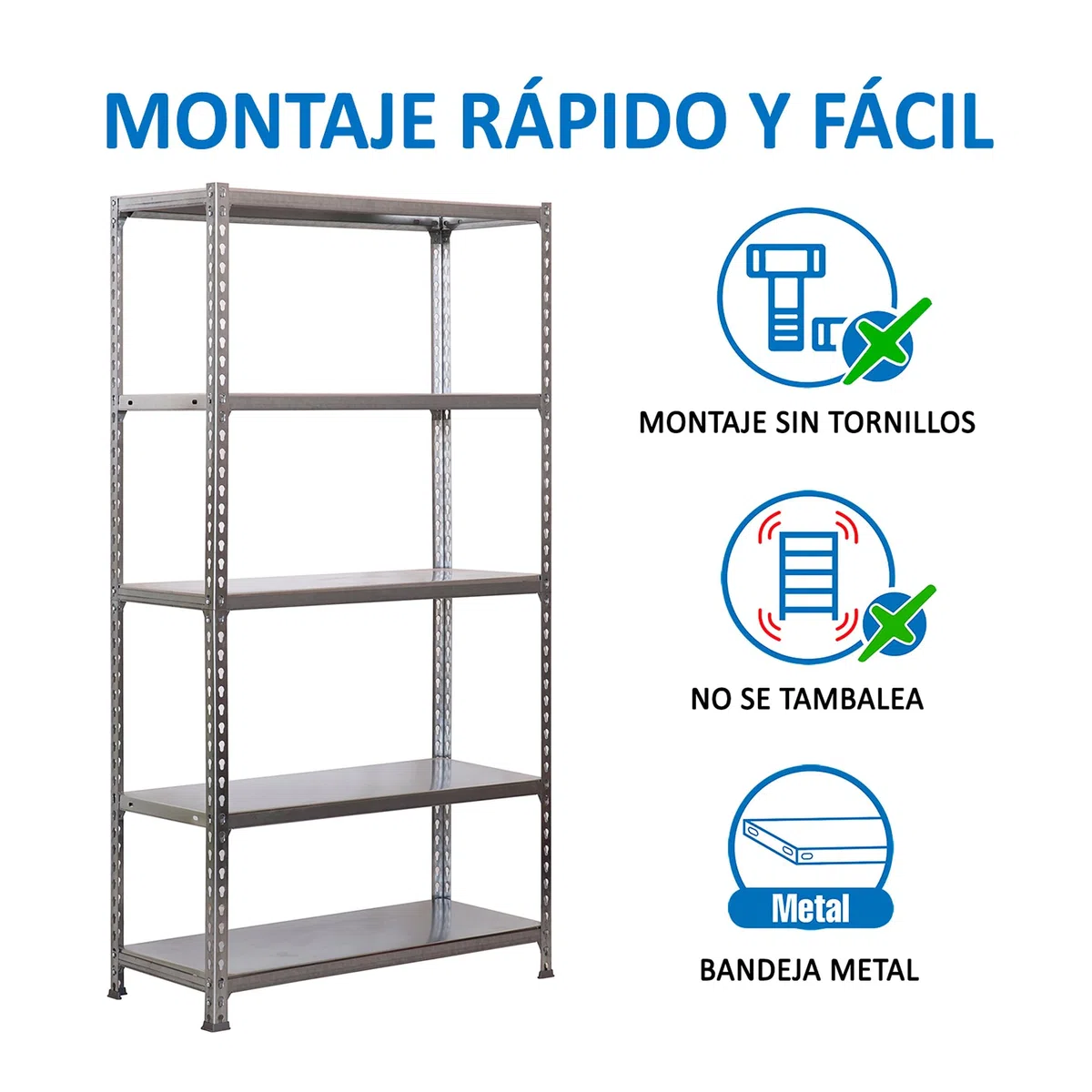SimonRack Estanteria Metalica, 5 Baldas Ajustables, 180 kg de Punto Flexión, 1800x900x500 mm, Estantería Almacenaje, Sin tornillos, Galvanizado - Simonclick