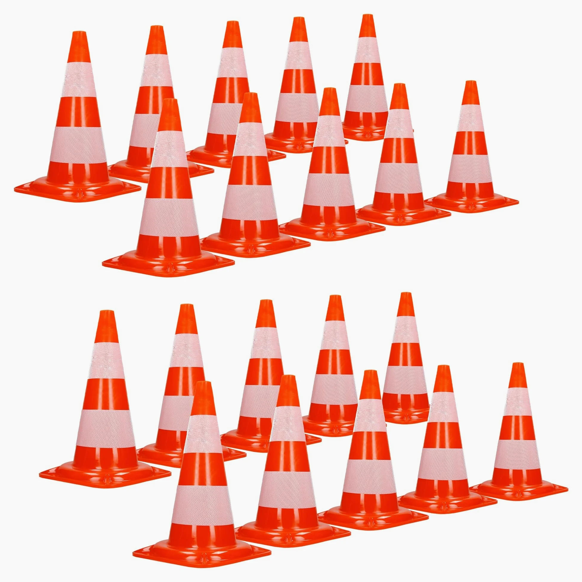 ECD Germany 20x Cono de Tráfico Obra Pieza de Señalización Emergencia Color Naranja y Blanco 47 cm de Altura en PVC Fuerte y Robusto Pilón de Seguridad con Rayas Reflectantes Flexible y Transportable