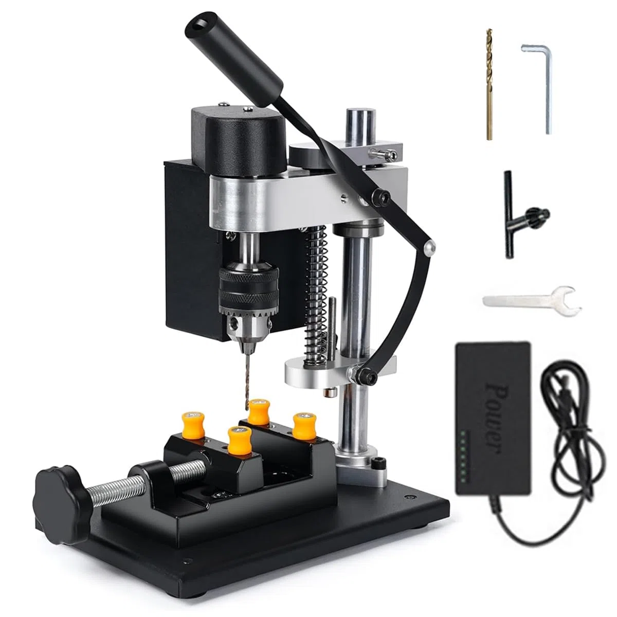 Taladro de Columna, Taladro De Banco Eléctrico De 250 W, Taladro De Prensa Ajustable De 5 Velocidades, Perforación De 40mm, Taladro Eléctrico Multifunción Para Perforación Directa De Metal, Madera