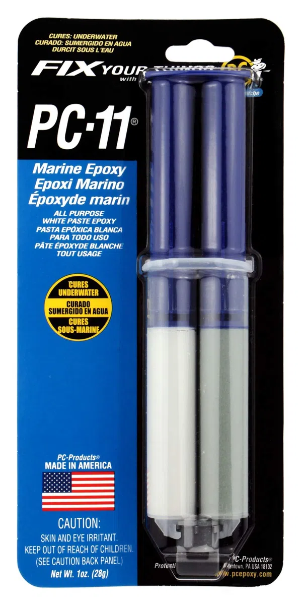 PC Products 10112 PC-11 Pasta adhesiva epoxi de dos partes de grado marino, jeringa aplicadora de 1 onza, color blanco