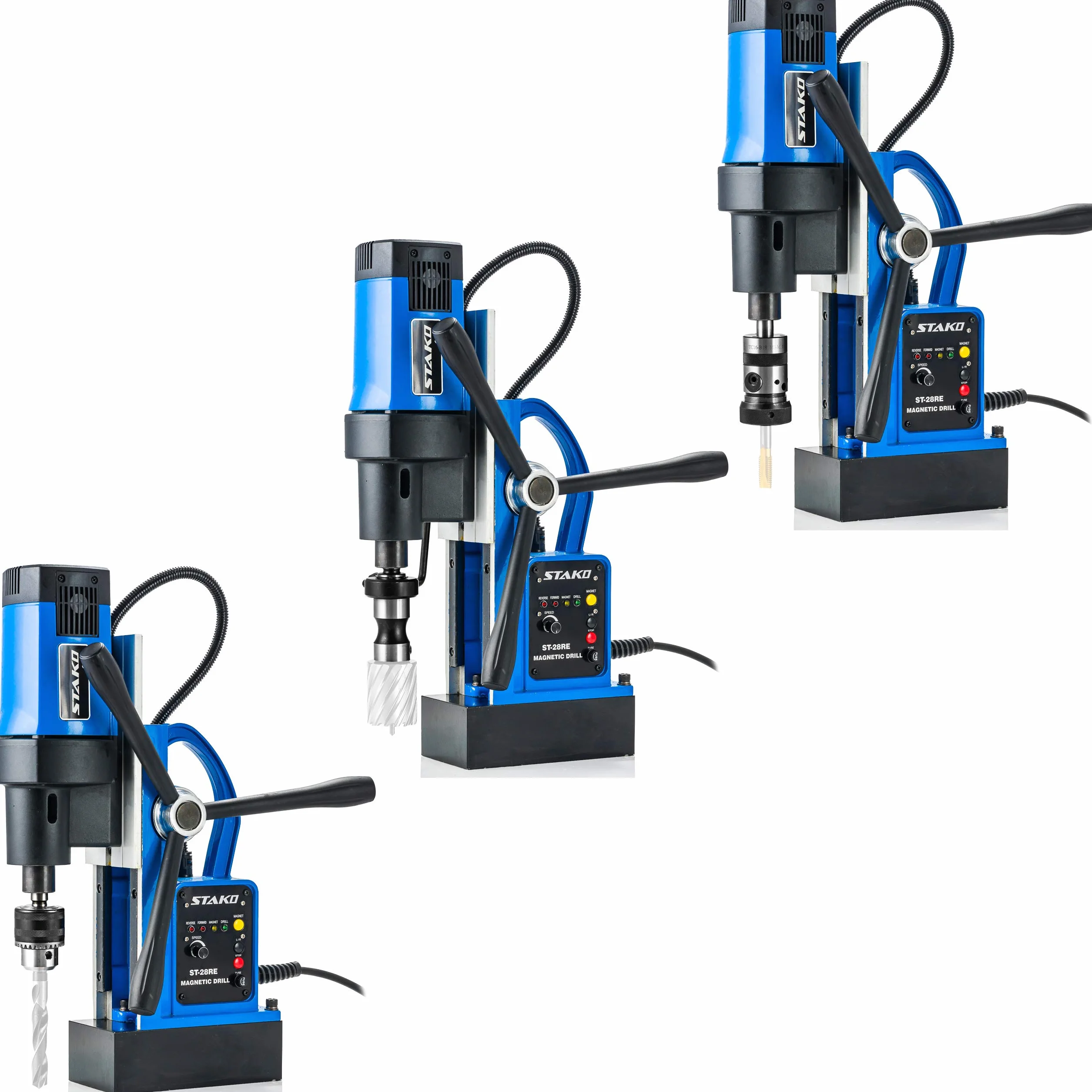 STAKO Taladro magnético de 1800 W con maletín ST-28RE Max.Ø80 mm – Fuerza magnética 16500N – Taladro central portátil para trabajar metal con Weldon 19 mm y portabrocas 3-16 mm y soporte de rosca M3