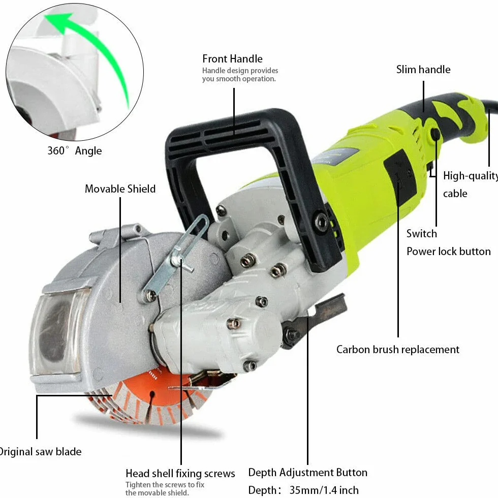 4000 W, fresadora eléctrica de pared, 7500 rpm, ranura de pared, fresadora eléctrica de pared con 5 hojas de sierra y bomba de agua para ladrillo, hormigón, mármol, etc