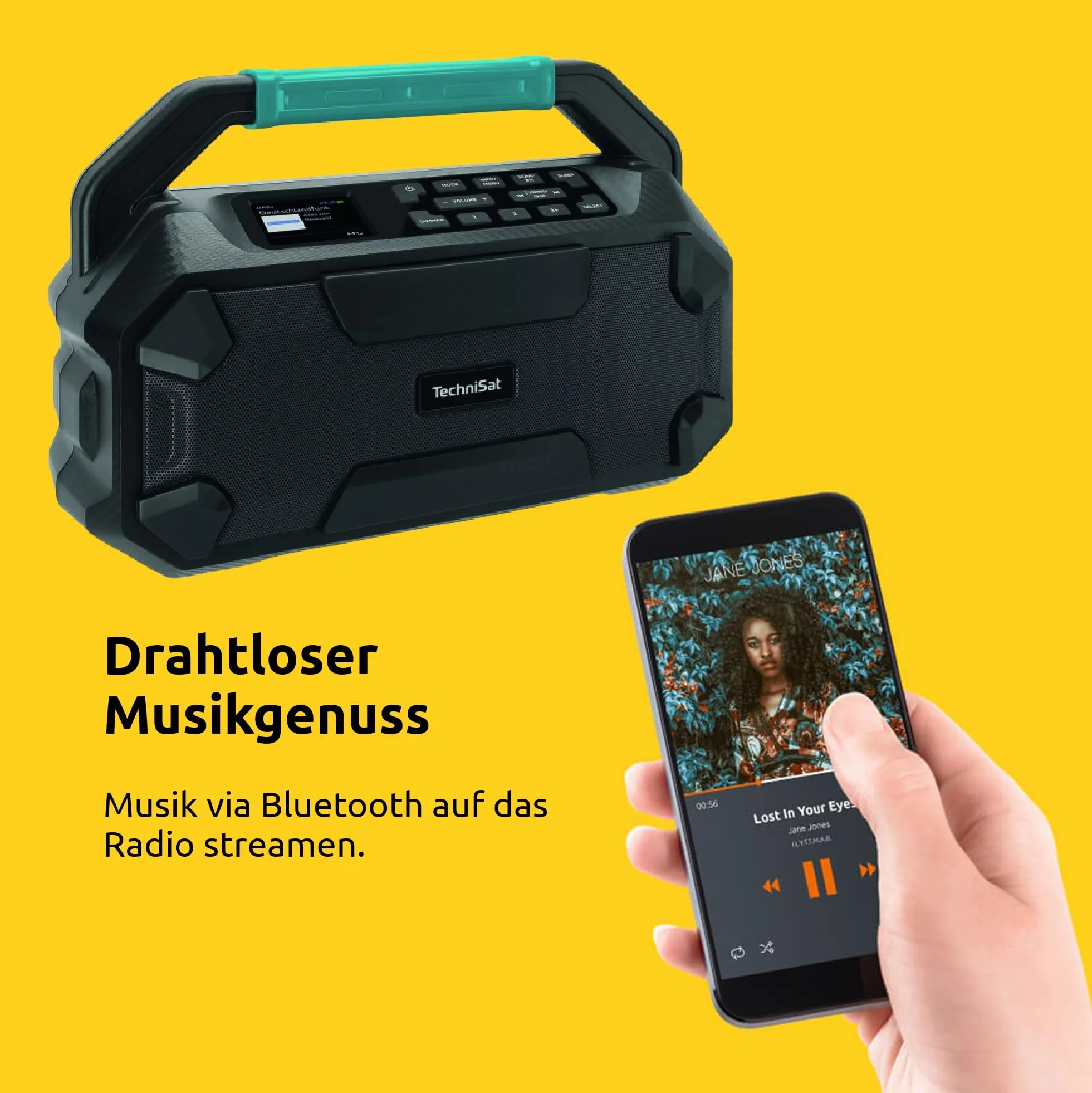 TechniSat Viola 231 OD – Radio Compatible con batería Makita (Dab+, FM, AUX in, Bluetooth, IPX4 a Prueba de Salpicaduras, 2 Altavoces estéreo de 15 W)