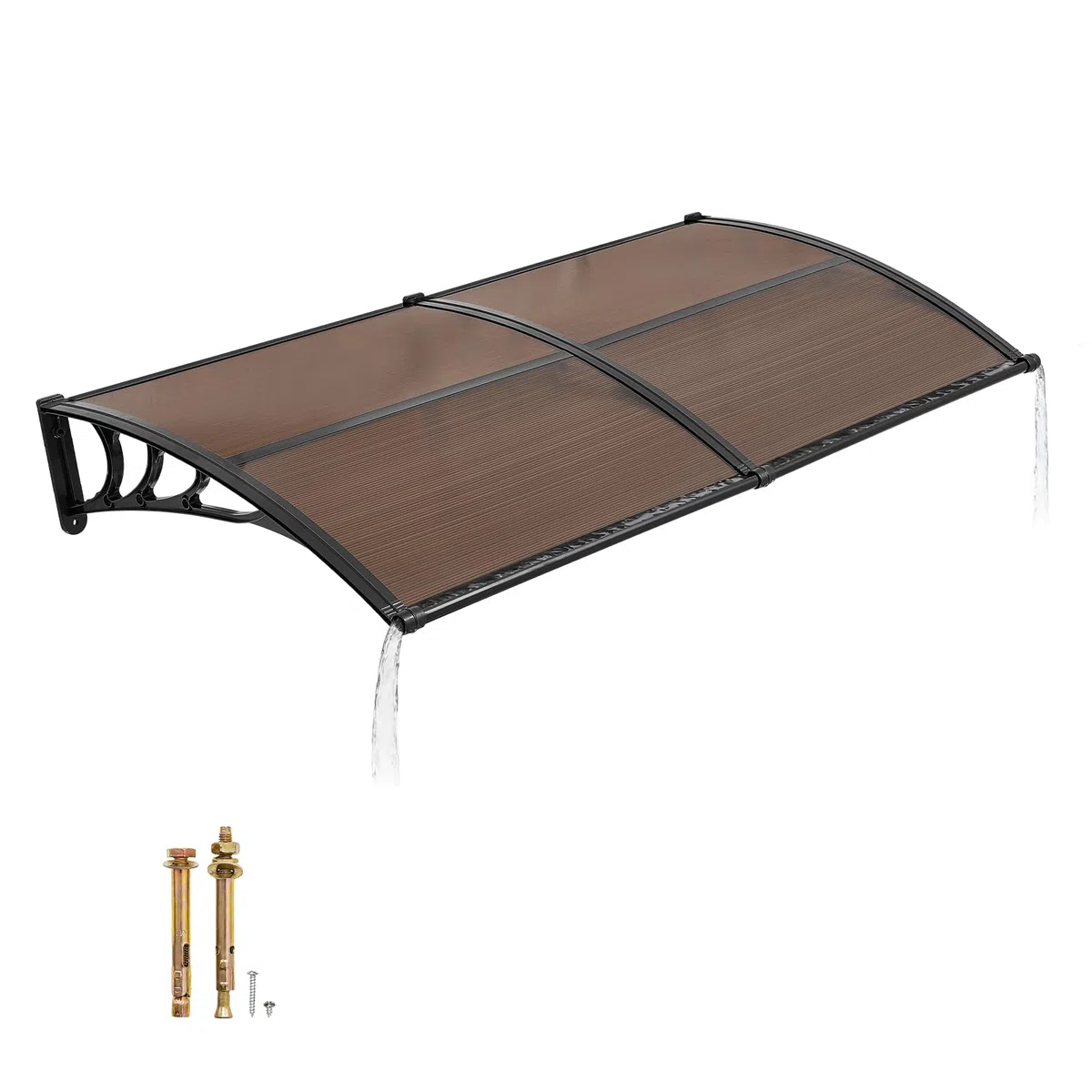 VEVOR Toldo para Puertas y Ventanas con Drenaje 198,7x96,5 cm, Tejadillo de Protección para Entrada con Soporte de ABS, Protección contra Lluvia, Sol, Toldo de Policarbonato para Porche, Marrón