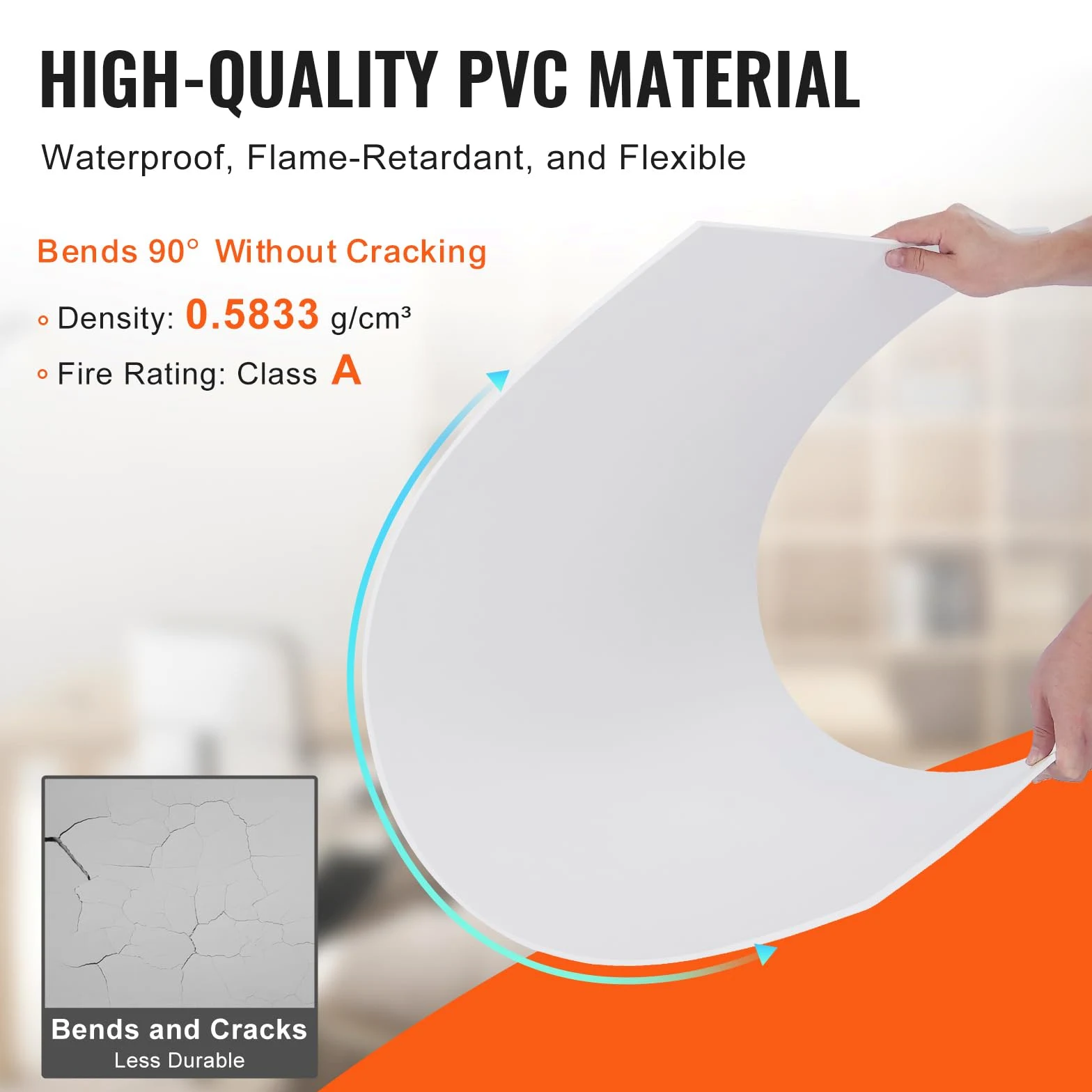 VEVOR Paneles de Techo de Poliestireno 10 Piezas Paneles de Techo de Plástico para Pegar 605x1213 mm Instalación Fácil Revestimiento de Techo de Sótano para Decoración del Hogar, Oficina, Blanco