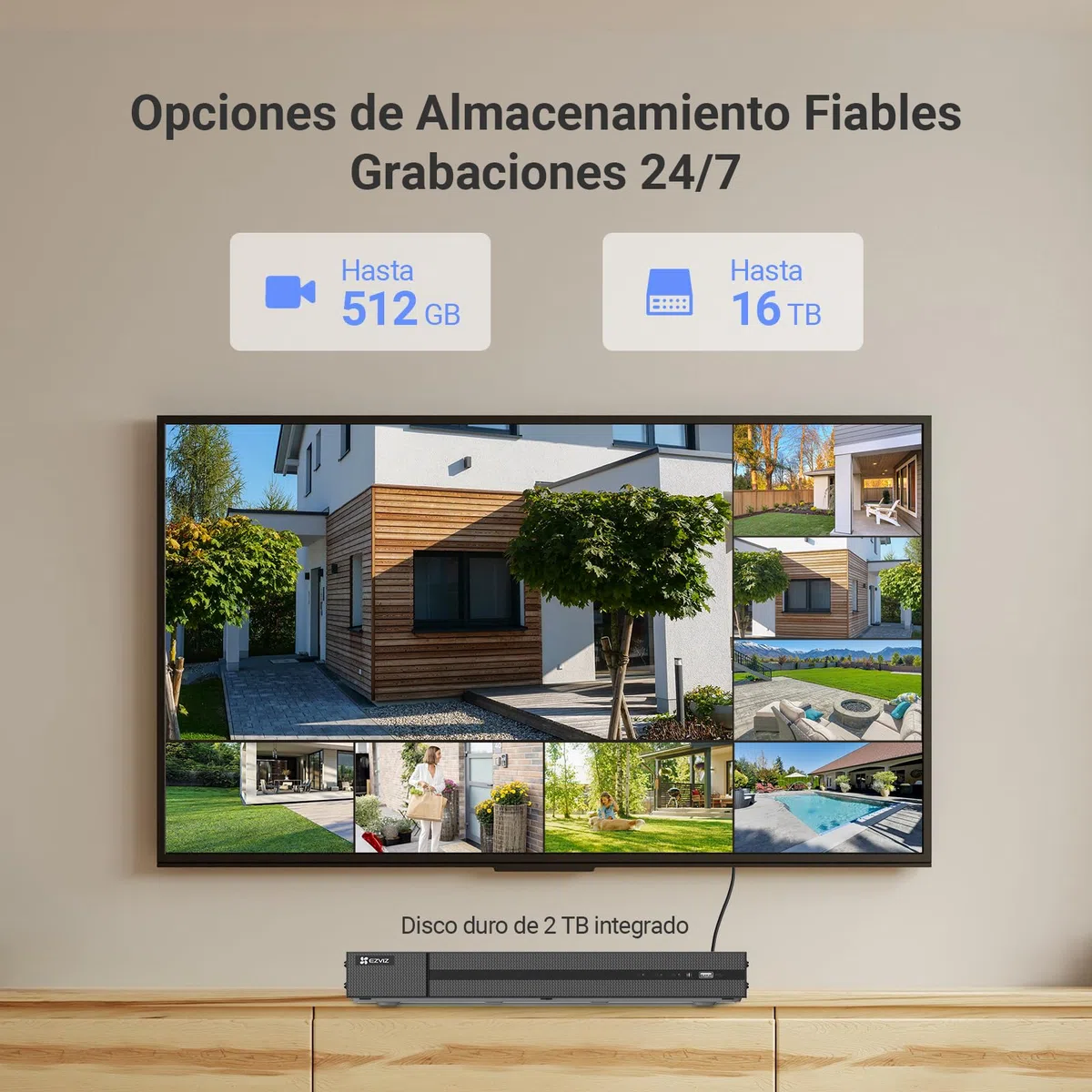 EZVIZ 4K Kit Cámaras Vigilancia Exterior PoE, 4 Cámaras de Seguridad 8MP con Detección IA de Personas/Vehículos, 2TB HDD NVR Grabación Continua, Visión Nocturna a Color, Impermeable IP67, H3K PoE Kit