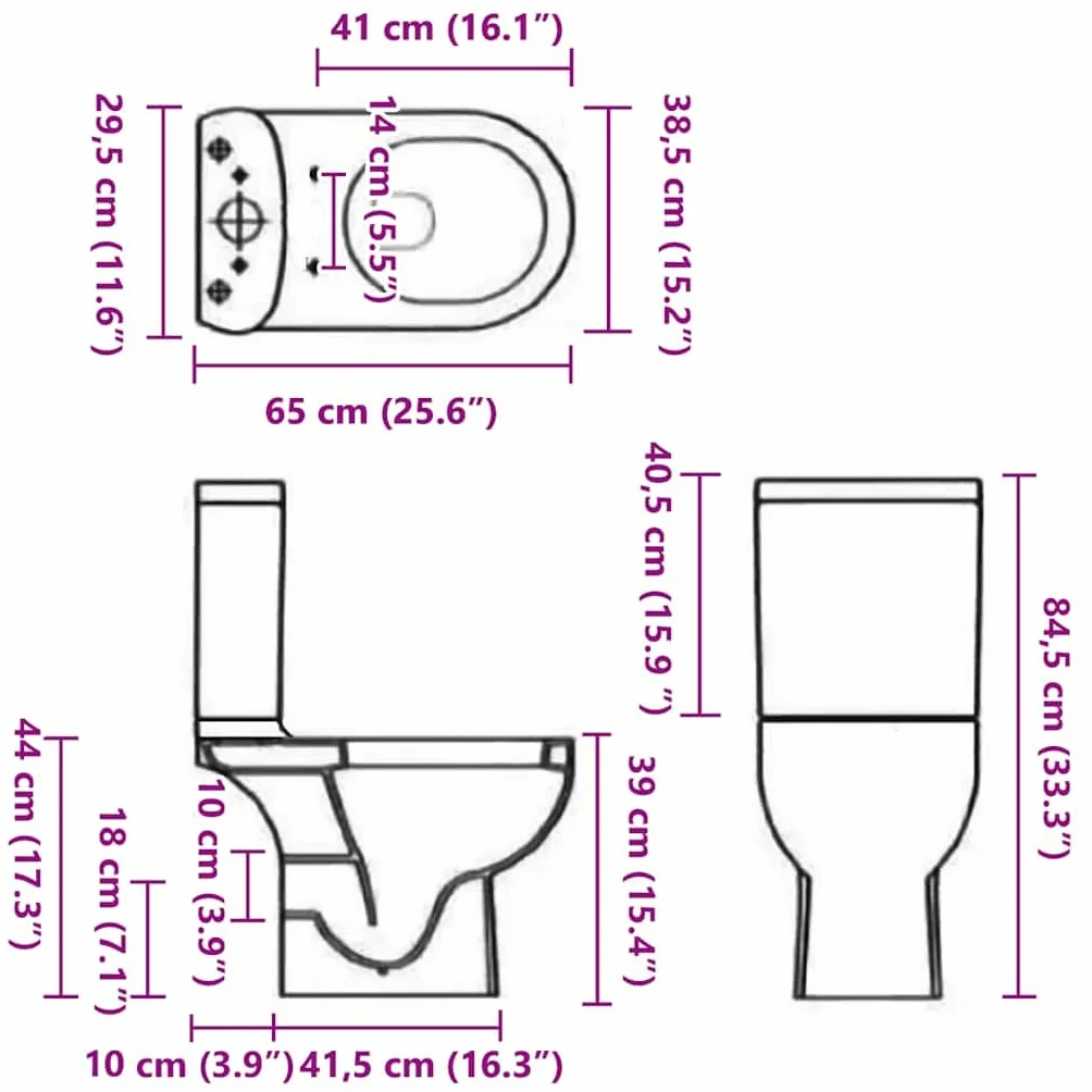 vidaXL Inodoro Cuadrado Cerámica Negro de Calidad Baño Tapa Asiento y Cisterna