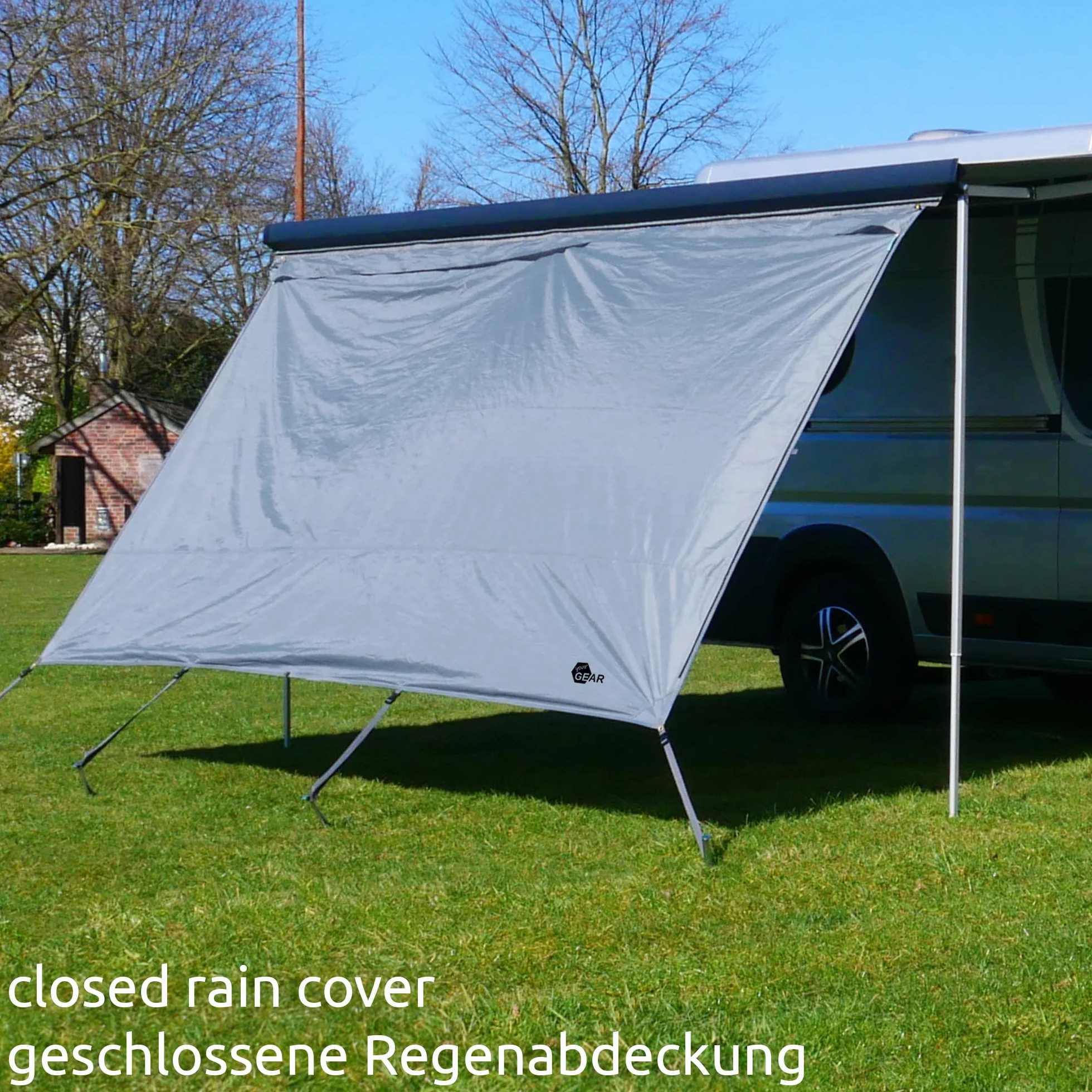 Gear Sun & Rain Blocker – Toldo delantero o paredes laterales, varios tamaños, UPF 50+, 5000 mm de columna de agua, 3 refuerzos de 4,3, 6,2 y 7 mm, anchuras