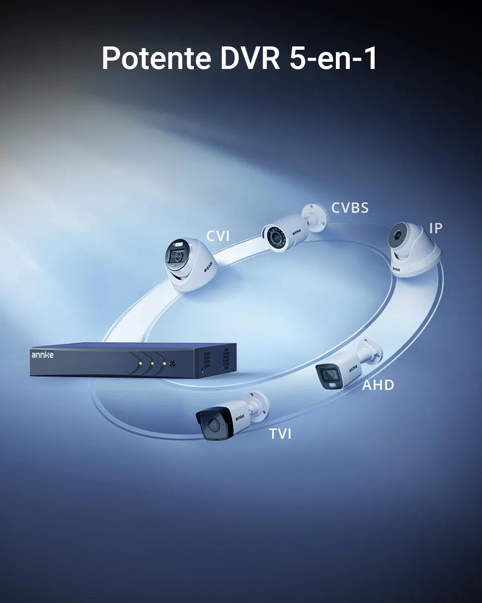 ANNKE 3K/5MP Lite DVR 8 Canales con 1 TB Disco Duro, CCTV Video Vigilancia DVR Soporta 8 Cámaras Analógicas y 2 Cámaras IP, Detección de Personas y Vehículos, H.265+, Alerta por E-Mail con Fotos