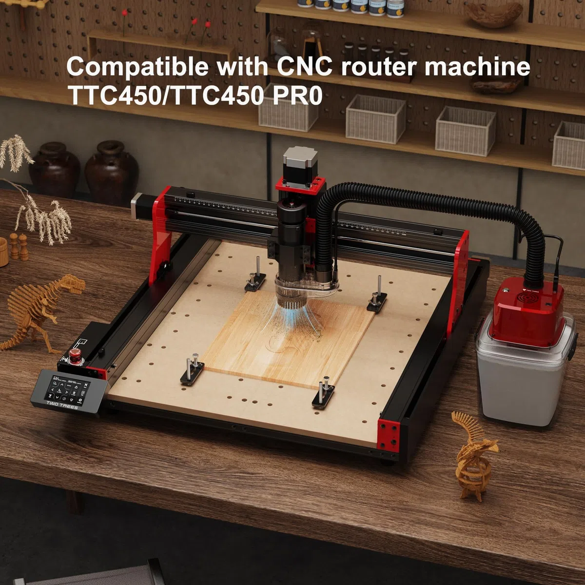 Twotrees M1 Extracción de polvo para fresadora CNC, sistema de filtro de aire con succión potente (6000 Pa), gran sistema de recogida de polvo de 2,8 litros, kit CNC, compatible con la serie CNC
