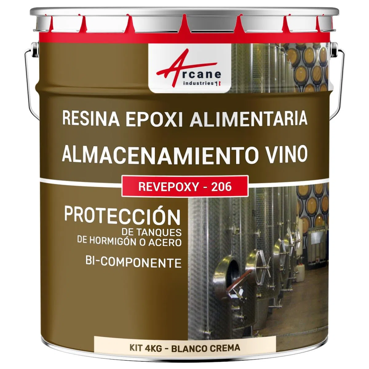 ARCANE INDUSTRIES Pintura Resina alimentaria Tanque de Vino de hormigón, Acero - REVEPOXY - 206 - Blanco Crema