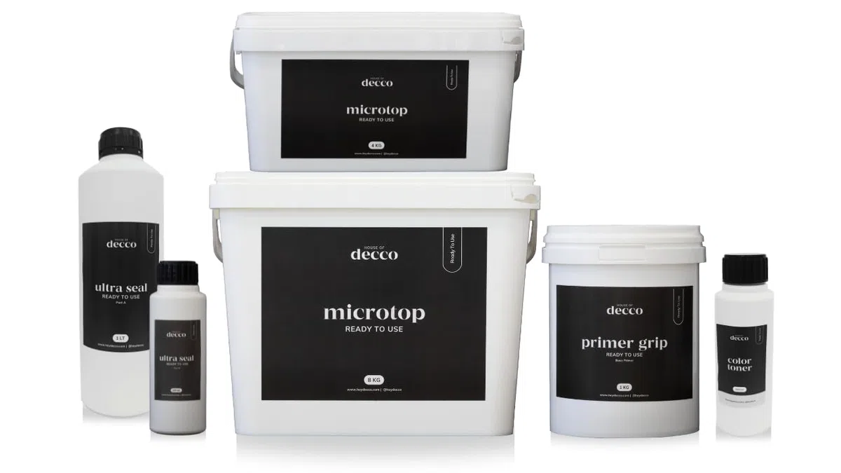 decco MicroTop Ready to Use KIT Microcemento 5M² Listo al Uso - Superficies no Absorbentes - Microcemento para Paredes y Suelos azulejos, Mármol, Terrazo (BLACK)