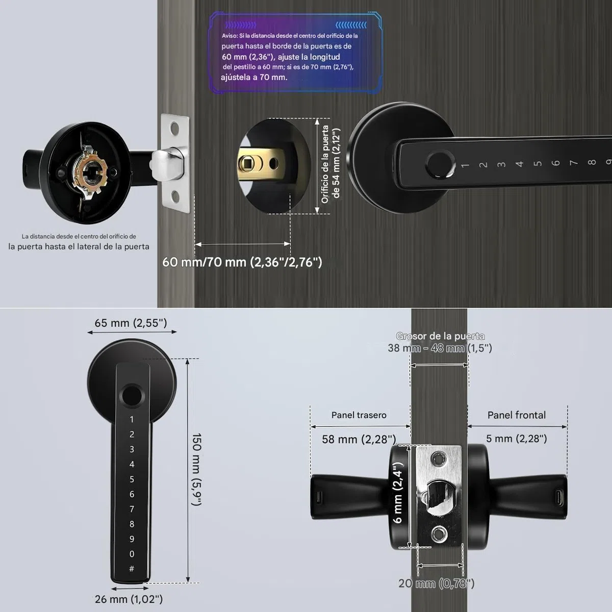 Cerradura Inteligente Puerta Exterior - 4 en 1 Cerradura Electronica, Huella Dactilar, App, Contraseña, Llave, Cerraduras para Protección Contraseña y Alarma de Batería Baja