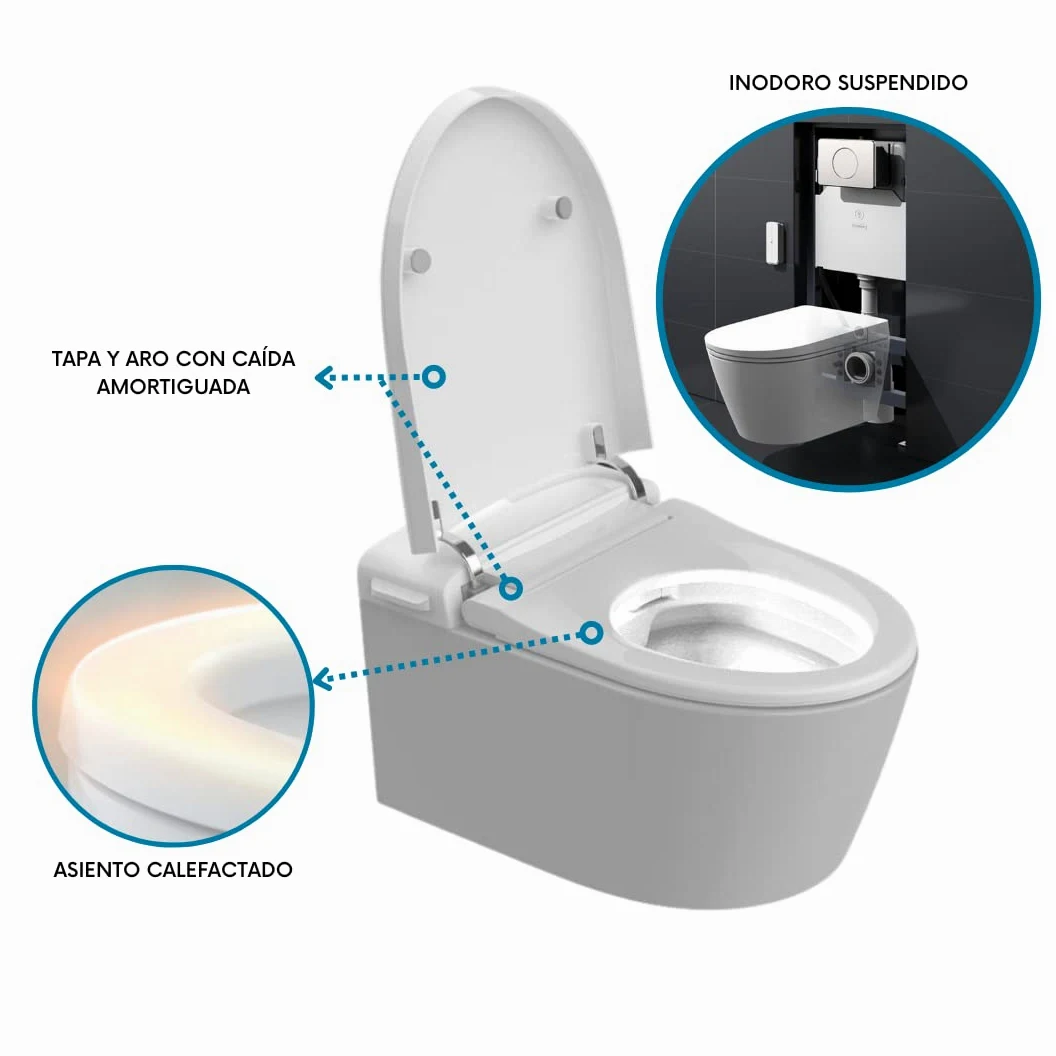 Nashi EOS - Inodoro Japonés Suspendido de Pared | Inodoro con Bidet | Universal: se adapta a cualquier bastidor | Luz Nocturna | Asiento Calefactable, Agua Caliente y Secado | WC Japones Inteligente