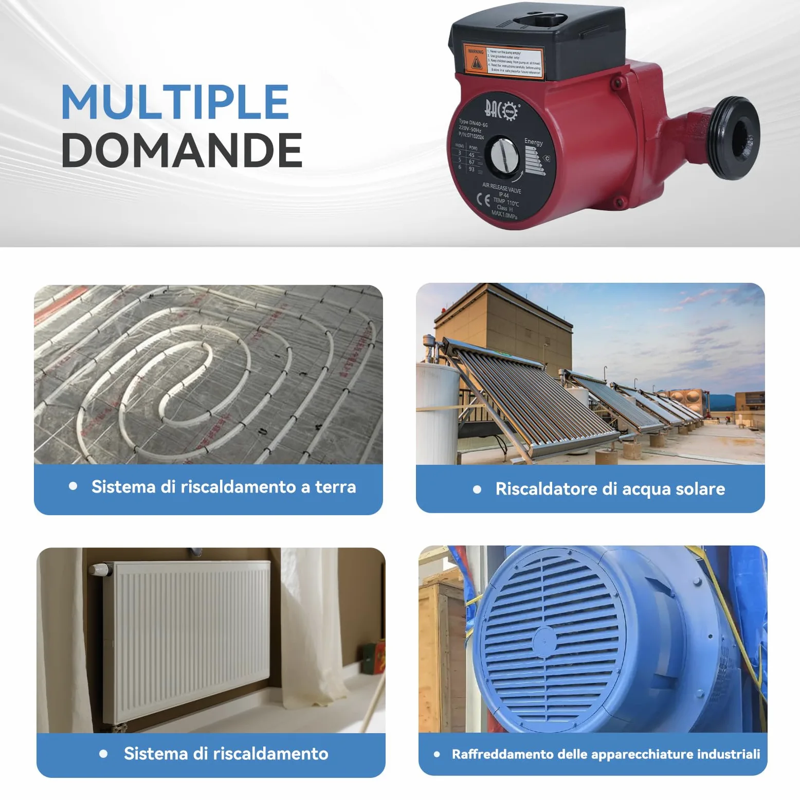BACOENG Bomba de Circulación RS25/6-180 Bombas de Recirculacion Calefacción para Sistemas Circuladora Calefaccion Central 220V/50Hz