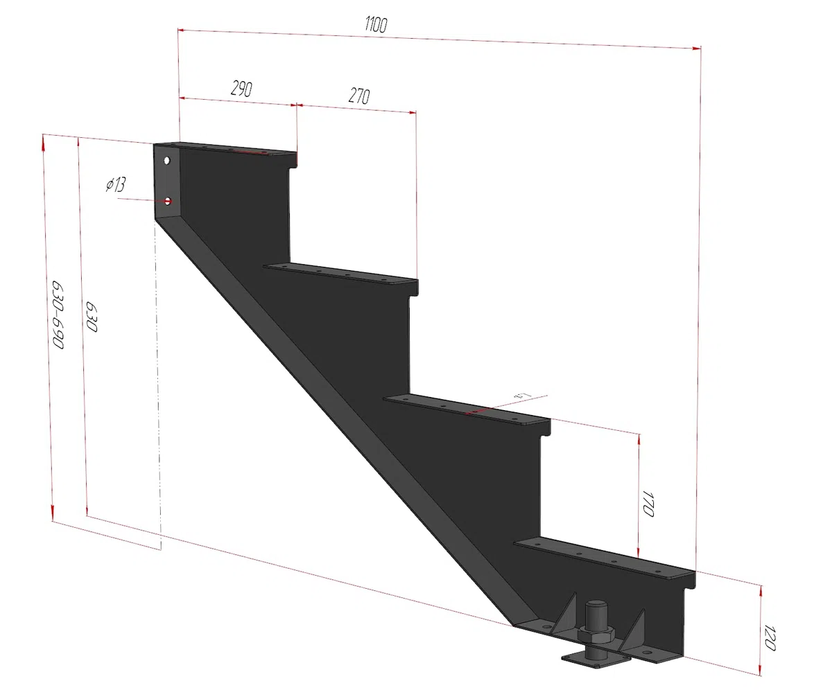 Escalera de 4 peldaños Porty. Estructura metálica para Montaje de Escalera Exterior de Cualquier tamaño para casa o terraza.