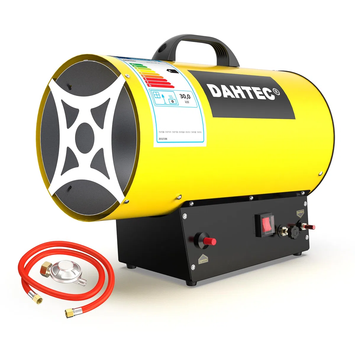 Calefactor de Gas Auxiliar 18-30 kW Potencia Regulable Cañón de Calor Soplador de Aire Caliente para Obras, Amarillo