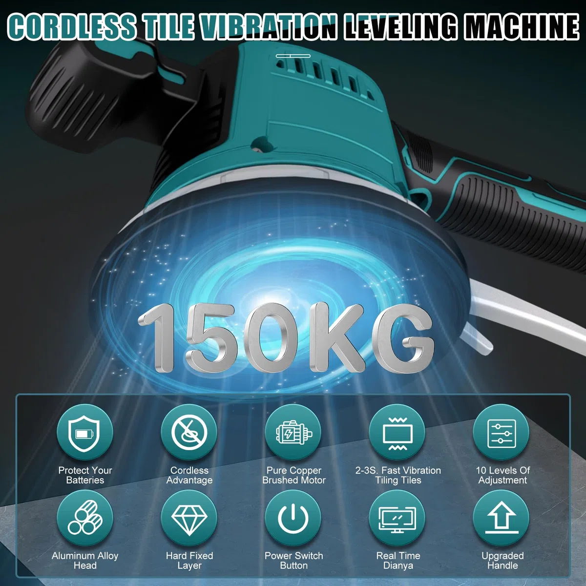 panthem Vibrador de azulejos compatible con batería Makita de 18 V, dispositivo de vibración para azulejos, vibrador de azulejos con velocidad de 10 niveles, ventosa de 14,5 cm, absorción de 60 kg