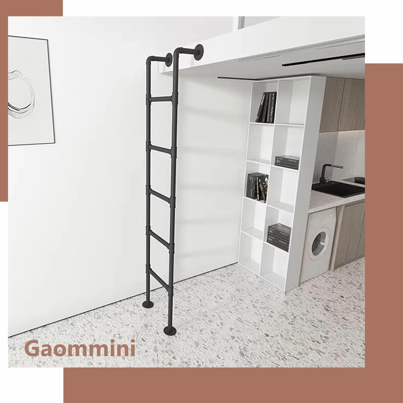 Escaleras de Pared para Interiores y Exteriores, Escalera Industrial de Hierro para literas, de 39, 49, 51, 55, 59 y 71 Pulgadas, Escalera de Salida de sótanos, de Metal Negro(130cm/51in)