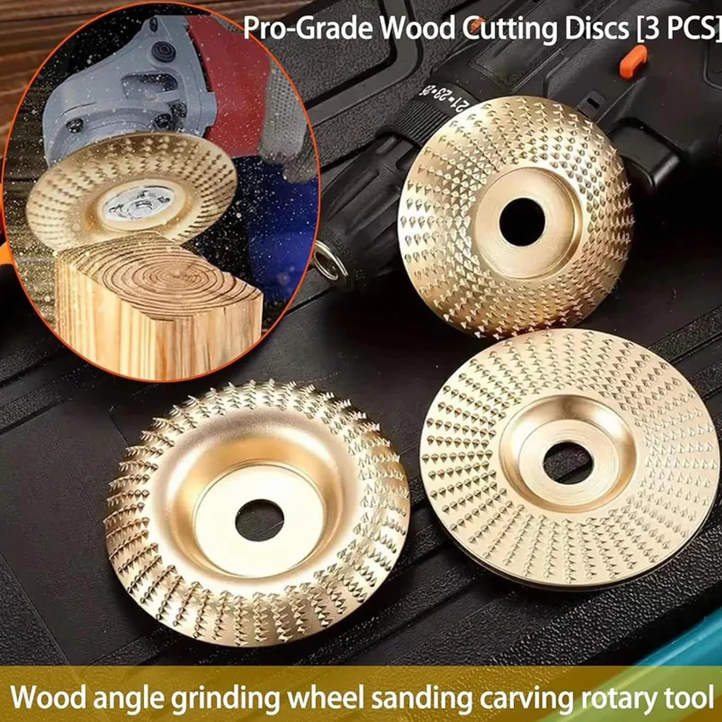 Disco de Pulido para Amoladora Angular, Juego de Discos de Tallado de Madera de Alta Resistencia, Rueda de Carburo de Tungsteno para Cortar, Dar Forma, Lijar y Pulir Madera (4PCS)