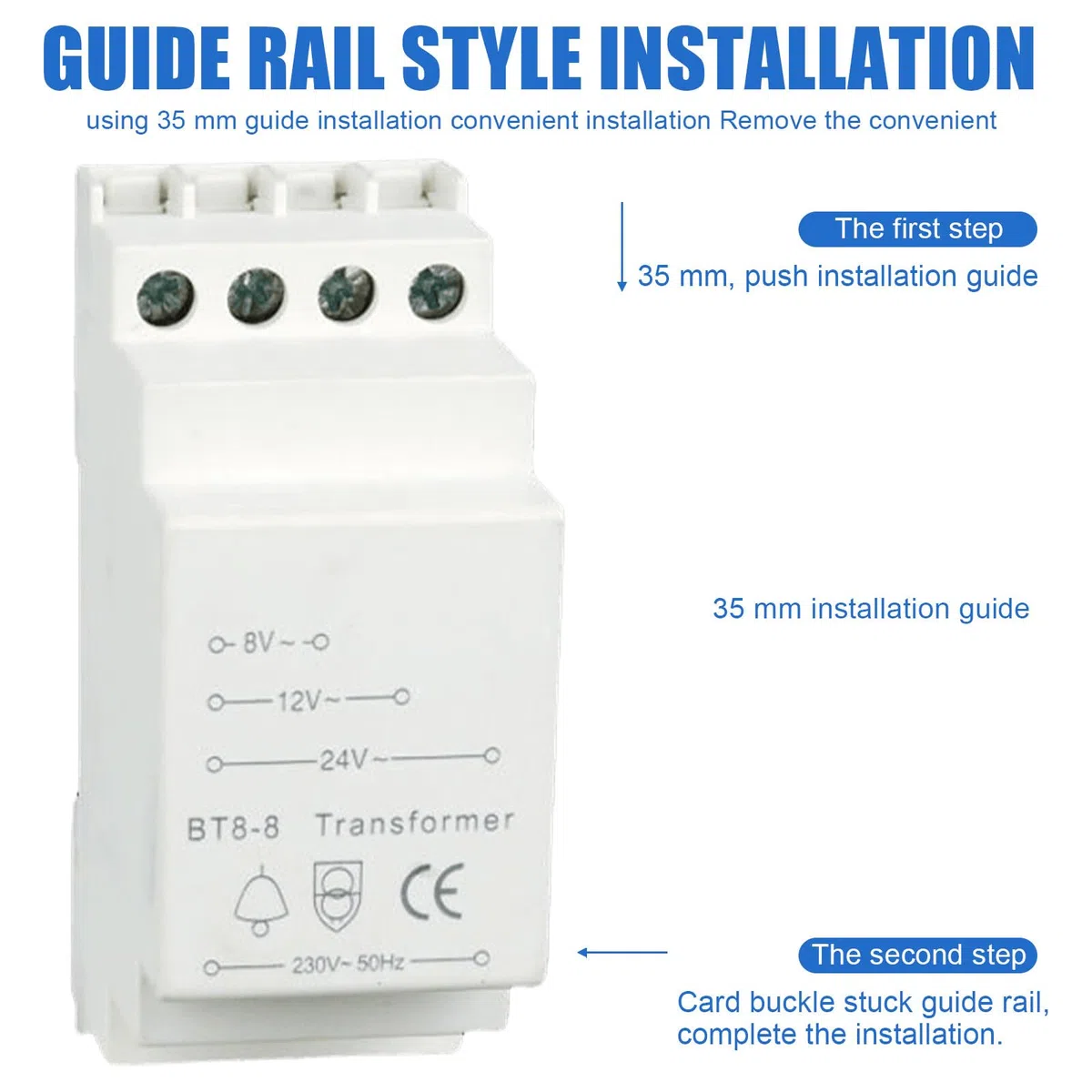 BAIFULAI Transformador de Timbre 8V-12V-24V - Se Adapta a Carriles Estándar de 35 mm - Para Timbre de Puerta
