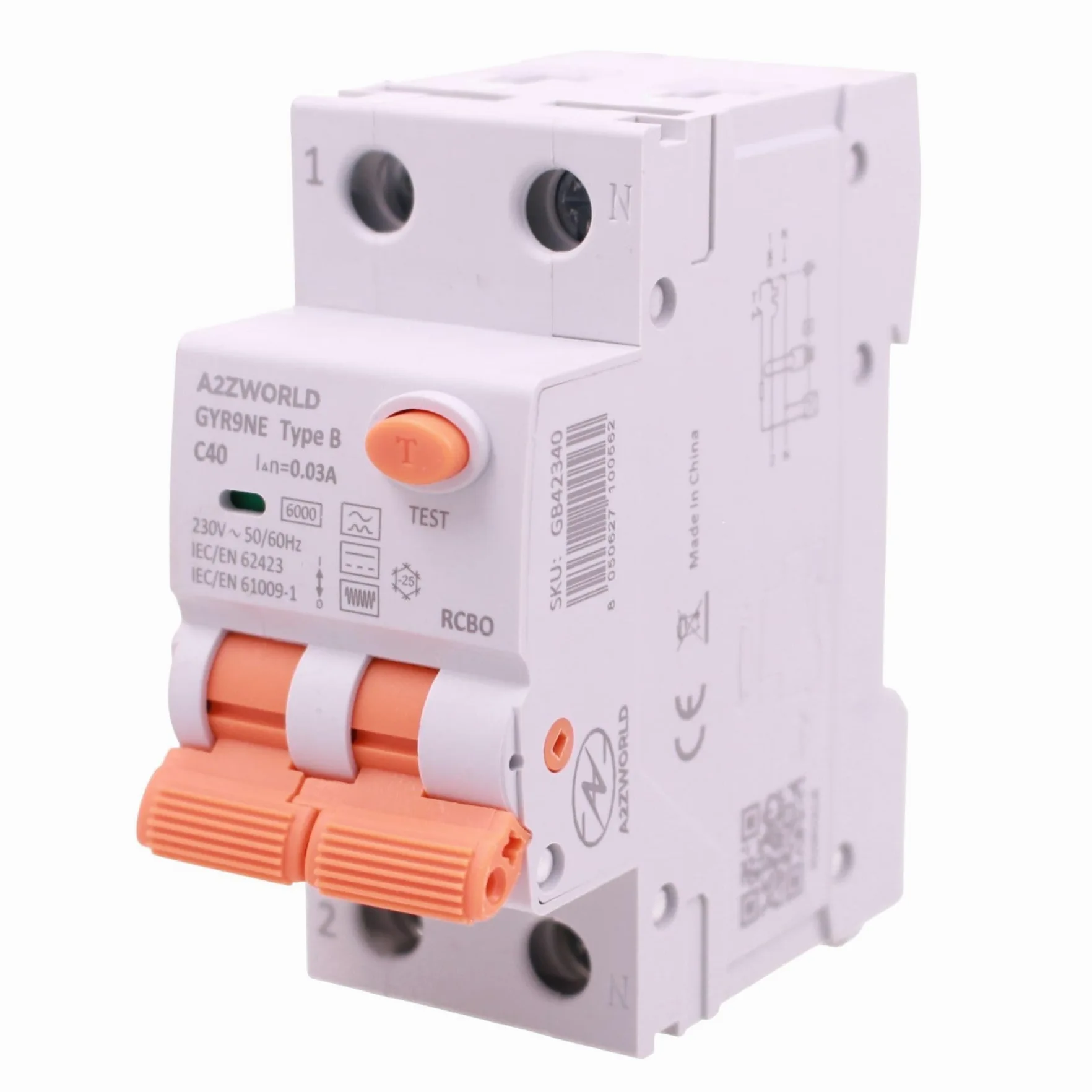 Interruptor Diferencial Magnetotérmico Tipo B Reinicio Automático C40A, RCBO Salvavidas Clase B Curva C Reiniciable, 1P+N 6kA 30mA 0.03A, 3 Módulos DIN, 3 Intentos (10s/60s/300s)