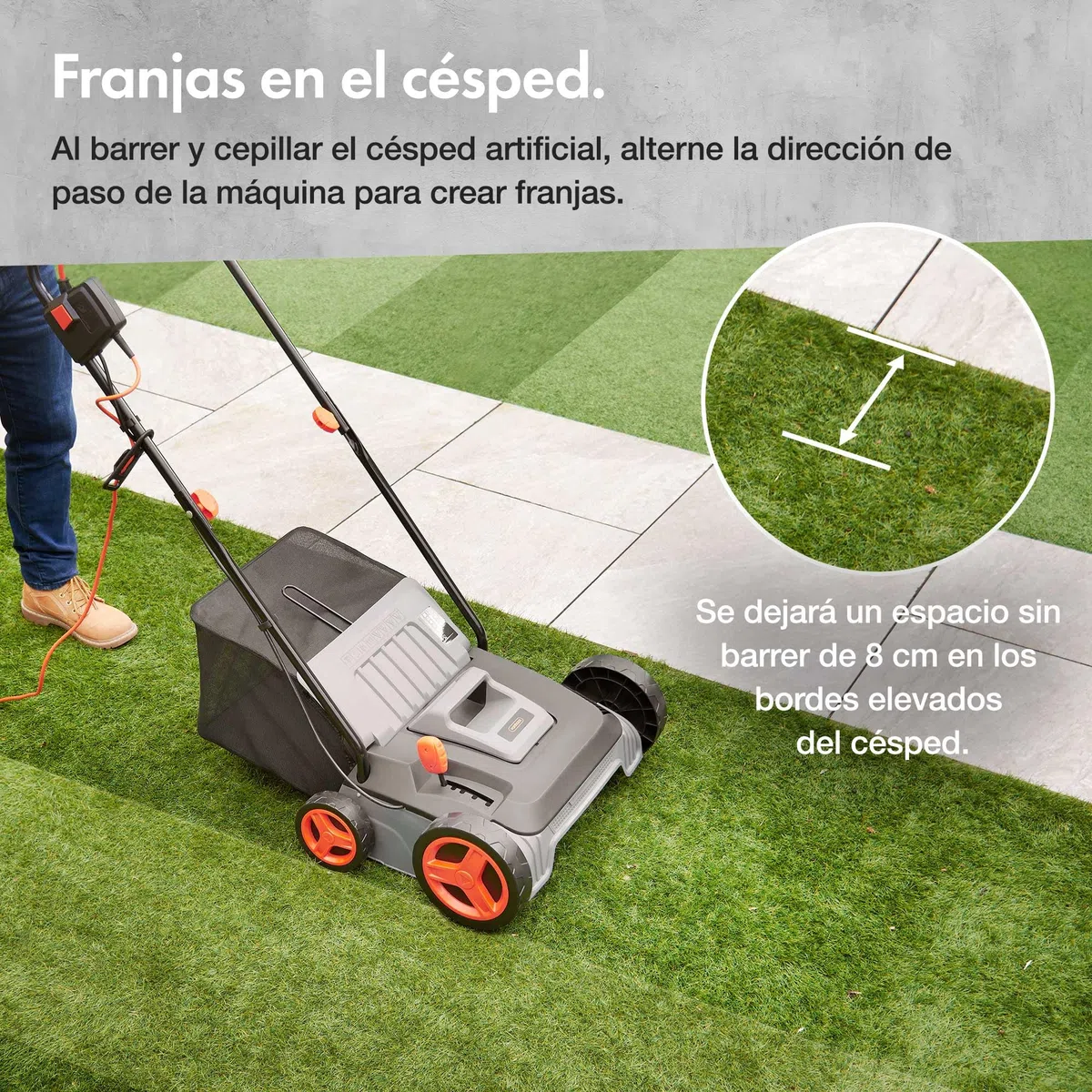 VonHaus Cepillo para Césped Artificial - Peinadora Barredora de Césped Artificial con Bolsa de Recogida, 5 Alturas Ajustables, 330-380 mm de Ancho de Trabajo y Asa Plegable (1800 W)