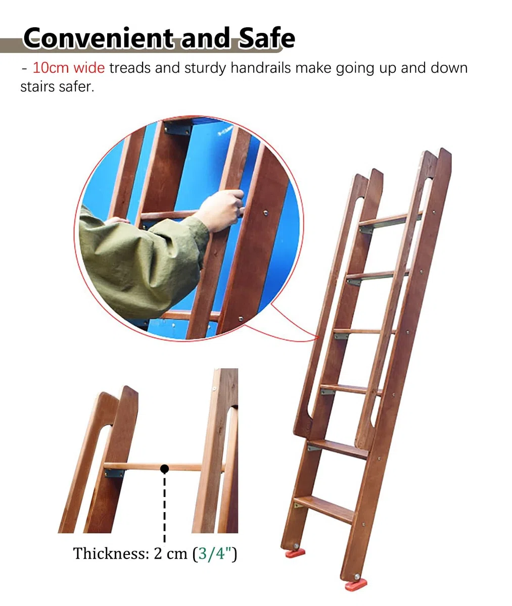 Escaleras para Áticos Escalera de Madera para Ático, Escalera de Incendios, Escalera para Loft con Alfombrillas de Goma Antideslizantes + Herrajes, Escalera de Carga para Subir Al Ático para Literas(N