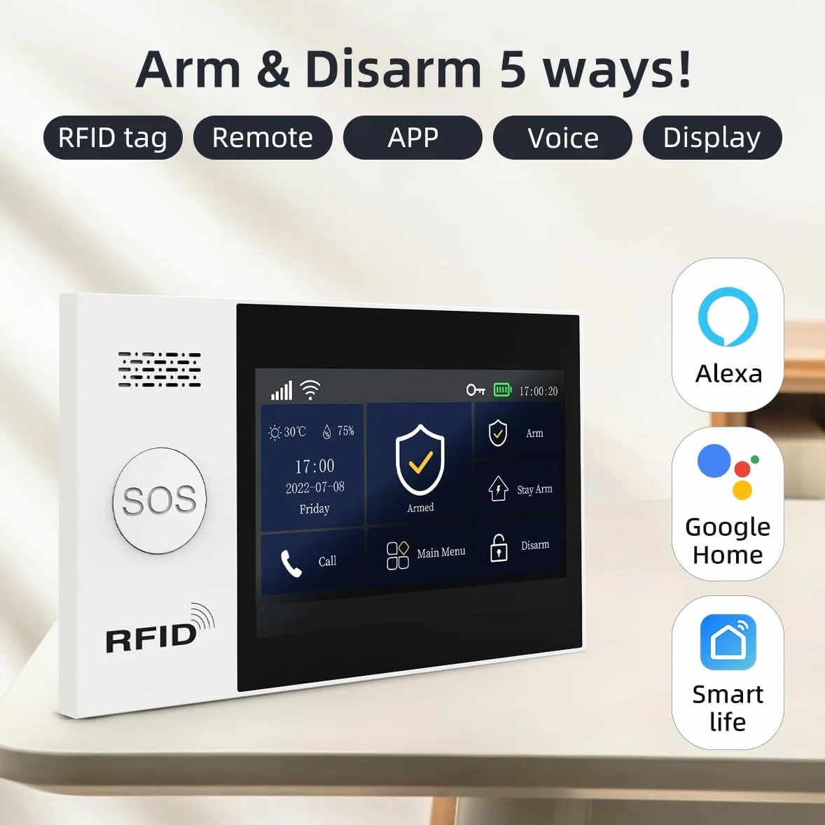 PGST Sistema de Alarma WiFi para Casa con Cámara de Vigilancia Interior, Kit Alarma de Seguridad 14-Piezas, Sensores de Apertura y Cierre, Sensor de Movimiento PIR, Sirena 110dB, Fácil Instalación