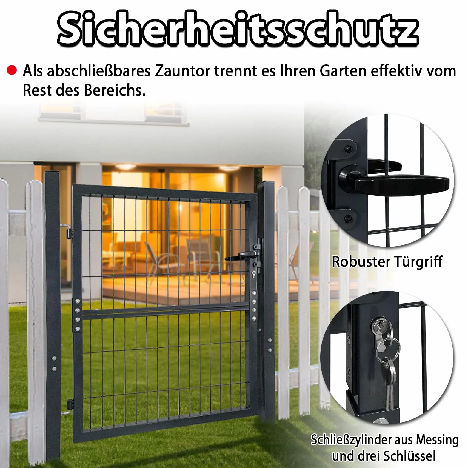 YRHome 150 x 100 cm puerta de jardín puerta de jardín puerta de valla puerta de hierro corrugado antracita puerta abatible de jardín que incluye manija de puerta de cerradura y llaves