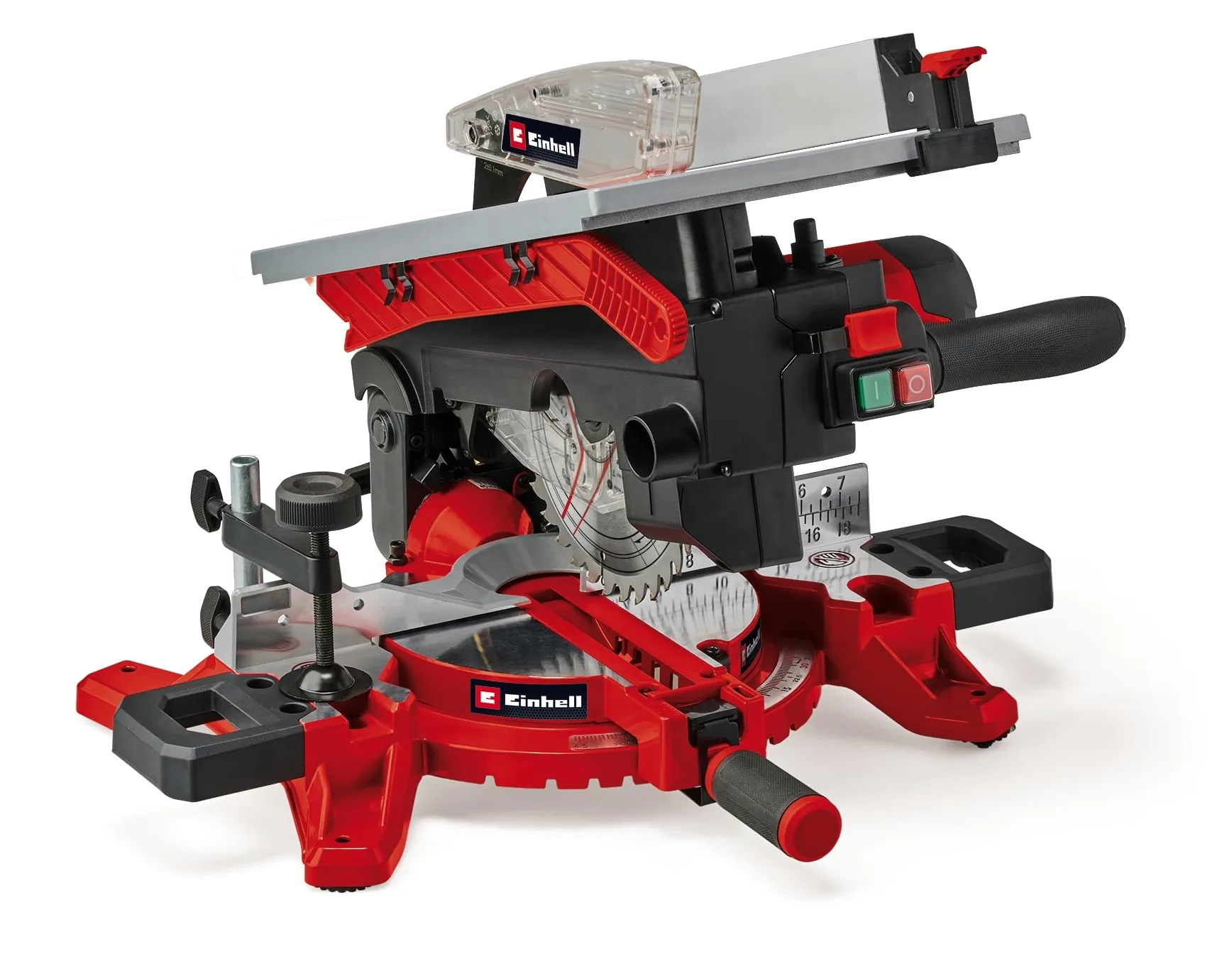 Einhell Sierra ingletadora y tronzadora y mesa TE-MS 216 T (1500W, hoja de sierra de Ø216mm, ancho de corte 120mm, profundidad 55mm, incl. láser de línea de corte, func. de sierra circular de mesa)